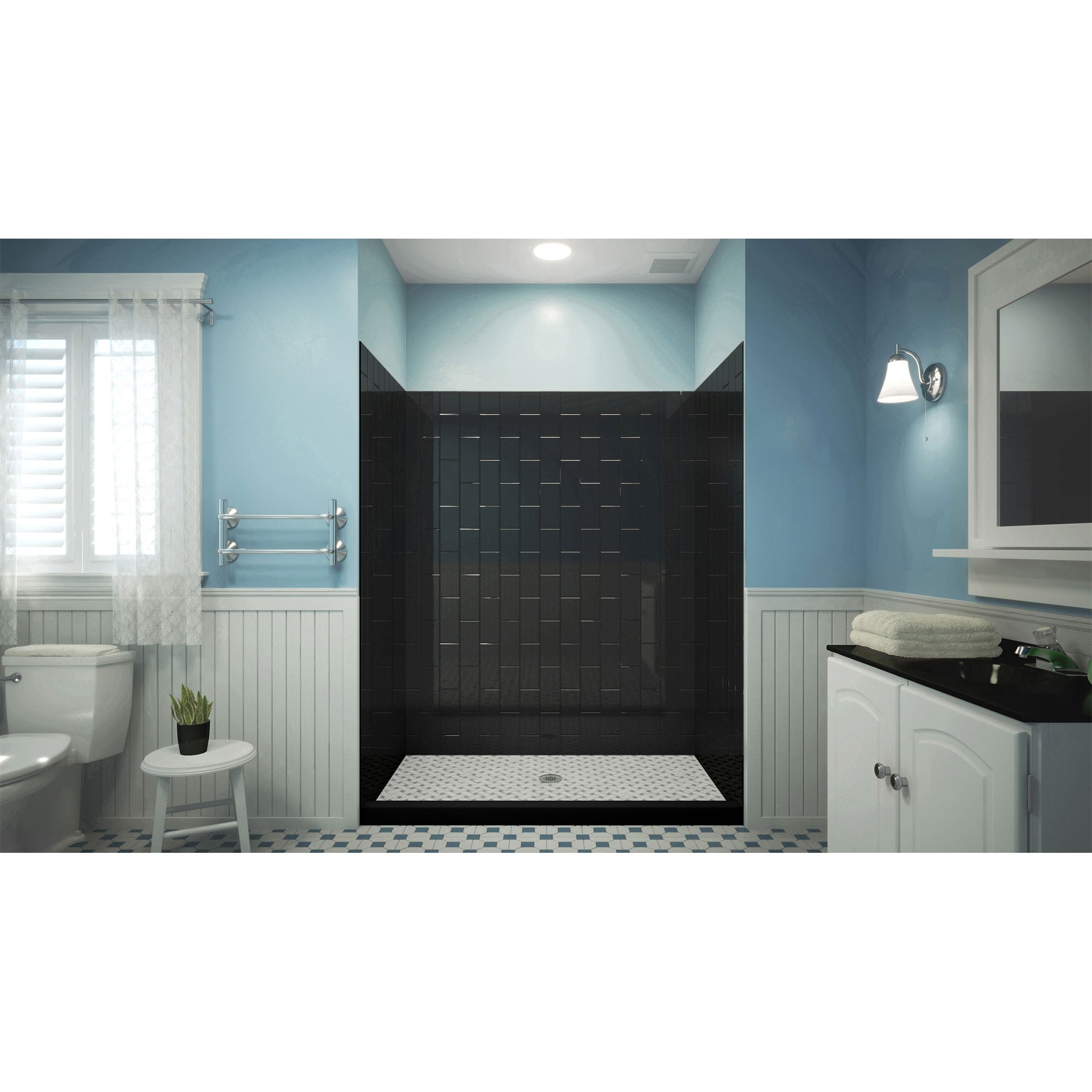 Kit de panel de ducha encajado en alcoba en negro de 4.0 piezas DreamLine QWALL-VS de 48 pulgadas de ancho x 42 pulgadas de profundidad x 76 pulgadas de altura SHBW-1548760-88
