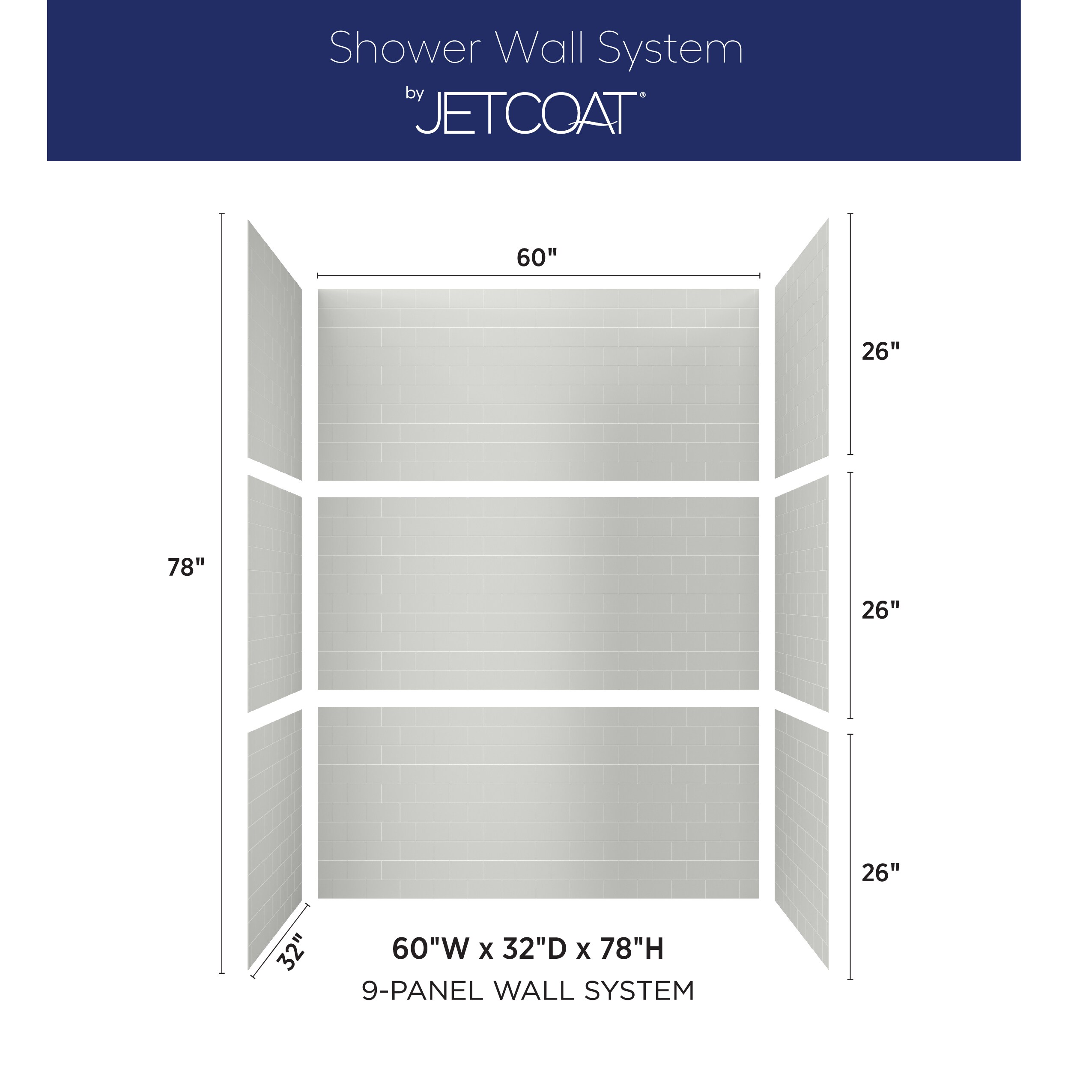Kit de panel de ducha para alcoba de 9 piezas en gris estilo Subway de 60.0 pulgadas de ancho x 32.0 pulgadas de profundidad x 78.0 pulgadas de altura de allen + roth