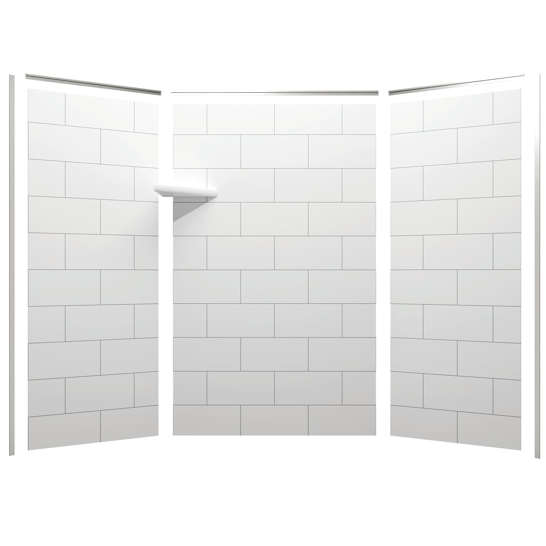 Revestimiento de pared para regadera en alcoba de 3 piezas con adherencia de pegamento, color gris y acabado en níquel cepillado, de 60 pulgadas de ancho x 36 pulgadas de profundidad x 80 pulgadas de alto, con junta de bloque FlexStone.