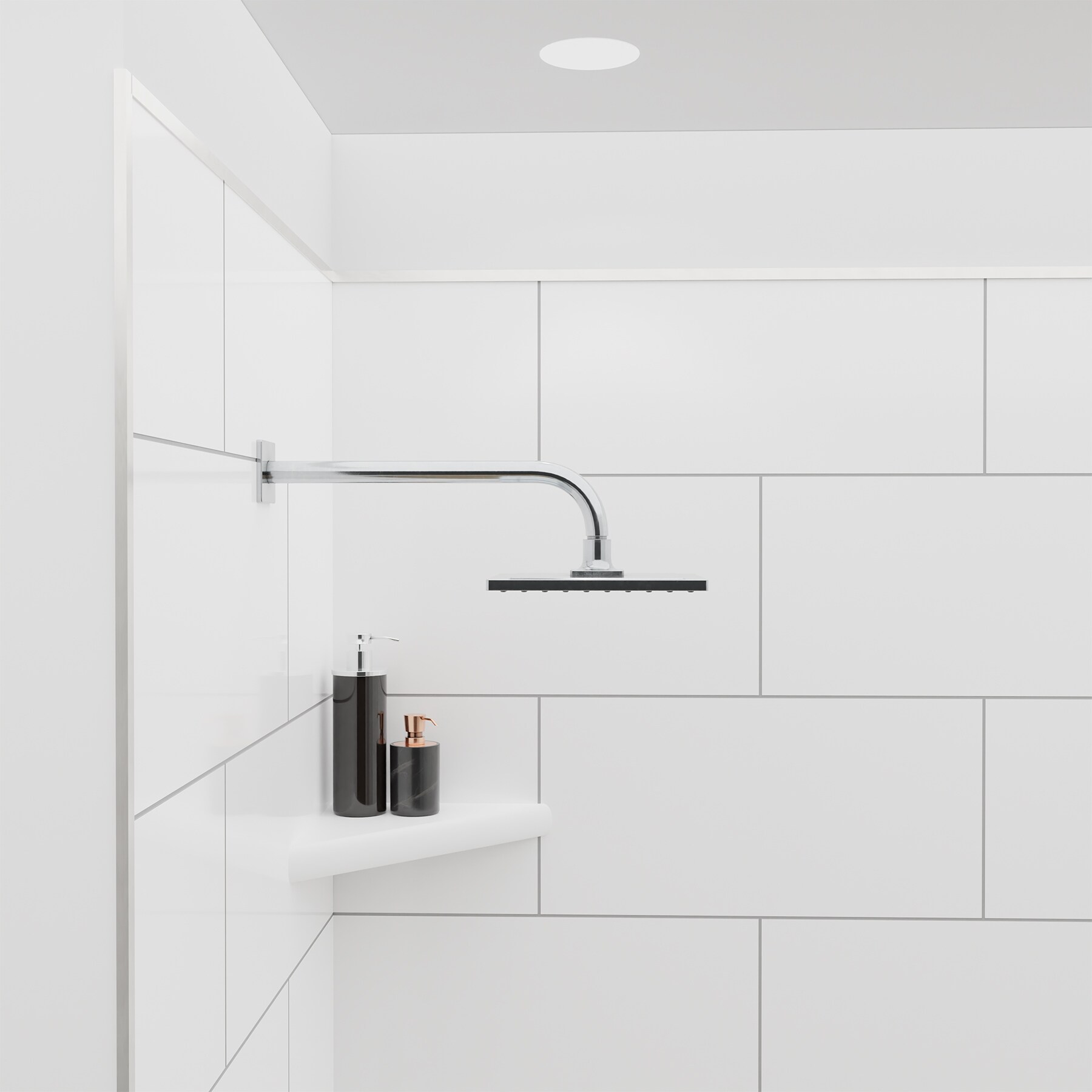 Revestimiento de pared para regadera en alcoba de 3 piezas con adherencia de pegamento, color gris y acabado en níquel cepillado, de 60 pulgadas de ancho x 36 pulgadas de profundidad x 80 pulgadas de alto, con junta de bloque FlexStone.