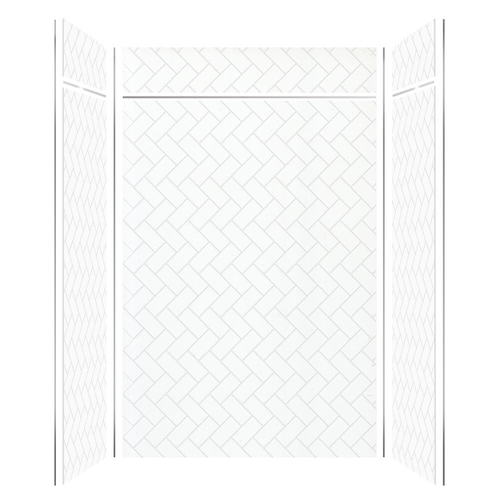 Kit de panel de ducha en alcoba Transolid Prodigy de 60 pulgadas de ancho, 36 pulgadas de profundidad y 96 pulgadas de altura en blanco/espiga de pescado de 6.0 piezas para pegar PWKX60368412-431