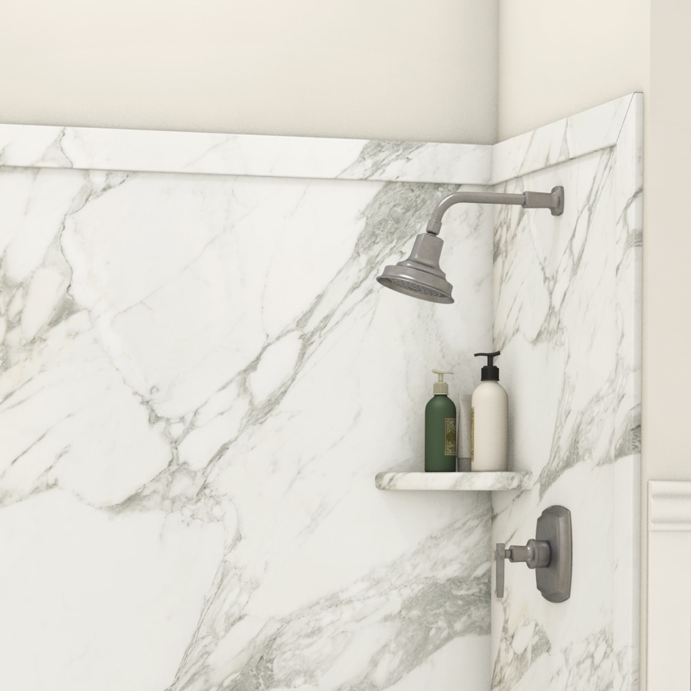 Revestimiento de pared para regadera en alcoba FlexStone Royale 60 pulgadas de ancho x 36 pulgadas de profundidad x 80 pulgadas de altura con acabado Calcuta Gold 3.0 piezas - SSK60367831CG