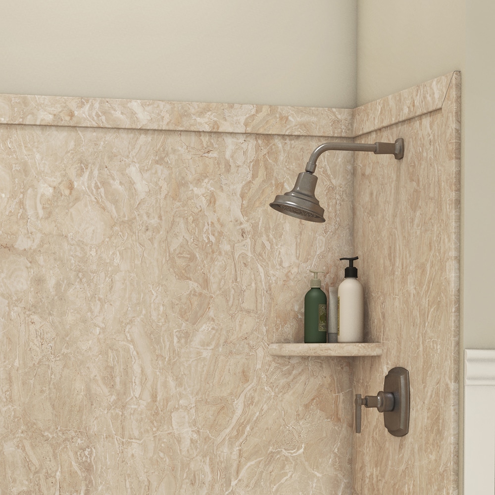Muro de ducha empotrable FlexStone Royale de 60 pulgadas de ancho x 36 pulgadas de profundidad x 80 pulgadas de altura en Marfil de Alaska de 3 piezas.