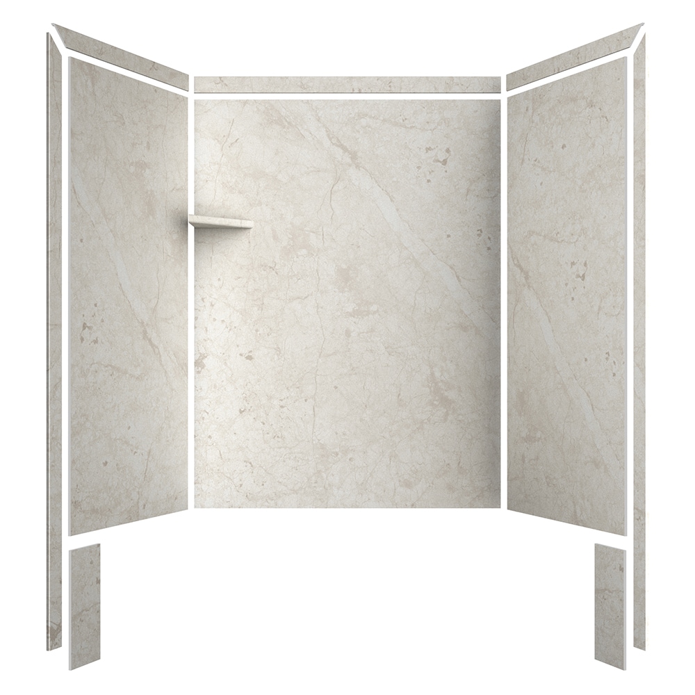Recubrimiento de pared para regadera FlexStone Royale 60 pulgadas de ancho x 36 pulgadas de profundidad x 80 pulgadas de altura en Crema Botticino 3.0 piezas - Instalación con pegamento para alcoba