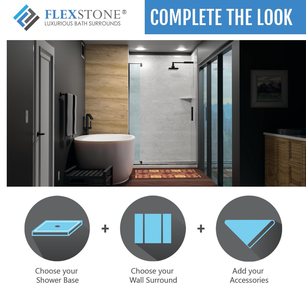 Revestimiento de pared para ducha en alcoba FlexStone Elegance 3 en Botticino Cream 48 pulgadas de ancho x 36 pulgadas de profundidad x 80 pulgadas de altura