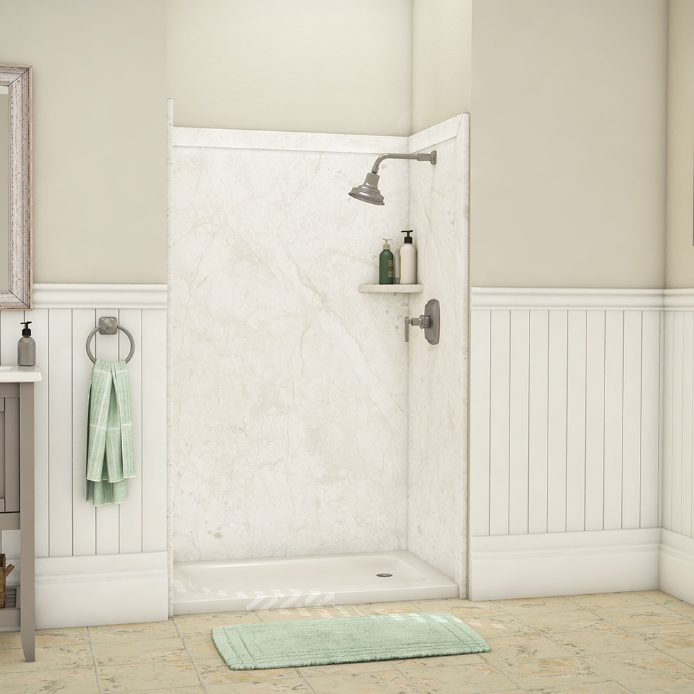 Revestimiento de pared para ducha en alcoba FlexStone Elegance 3 en Botticino Cream 48 pulgadas de ancho x 36 pulgadas de profundidad x 80 pulgadas de altura