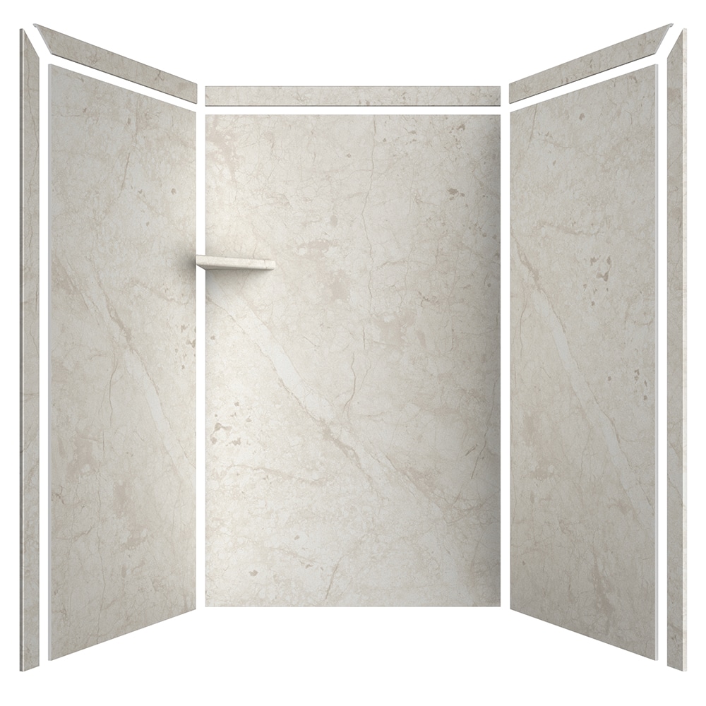 Revestimiento de pared para ducha en alcoba FlexStone Elegance 3 en Botticino Cream 48 pulgadas de ancho x 36 pulgadas de profundidad x 80 pulgadas de altura