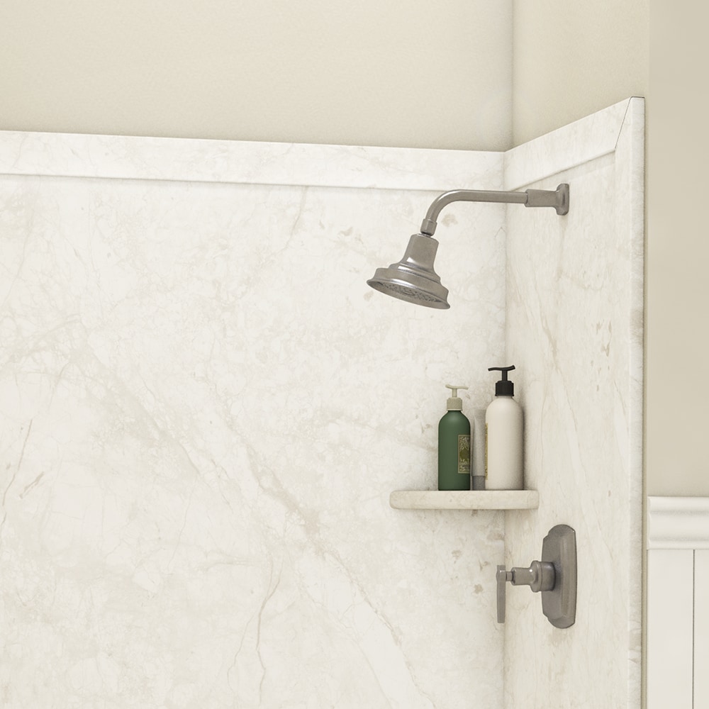 Revestimiento de pared para ducha en alcoba FlexStone Elegance 3 en Botticino Cream 48 pulgadas de ancho x 36 pulgadas de profundidad x 80 pulgadas de altura
