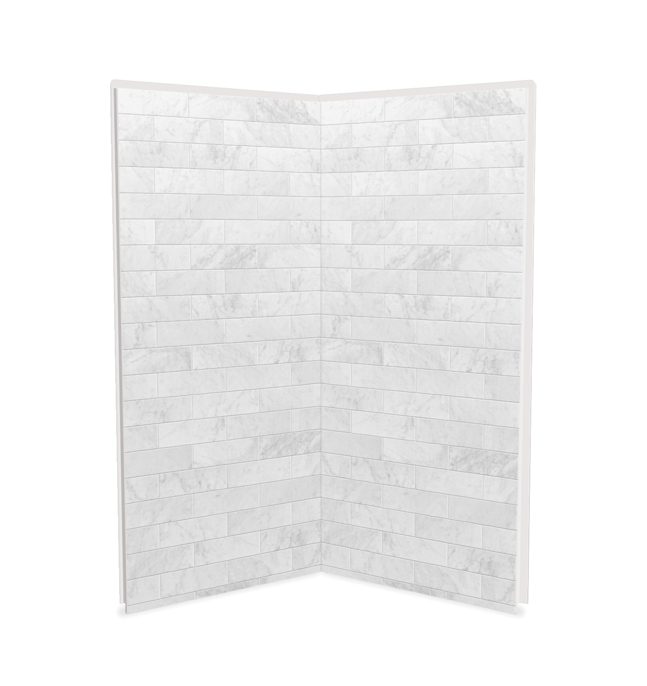 Panel de pared en esquina para ducha directo al muro de 35 pulgadas de ancho x 1.13 pulgadas de profundidad x 80 pulgadas de altura en mármol Carrara de 2 piezas_MAAX Utile 103388-307-508-000.