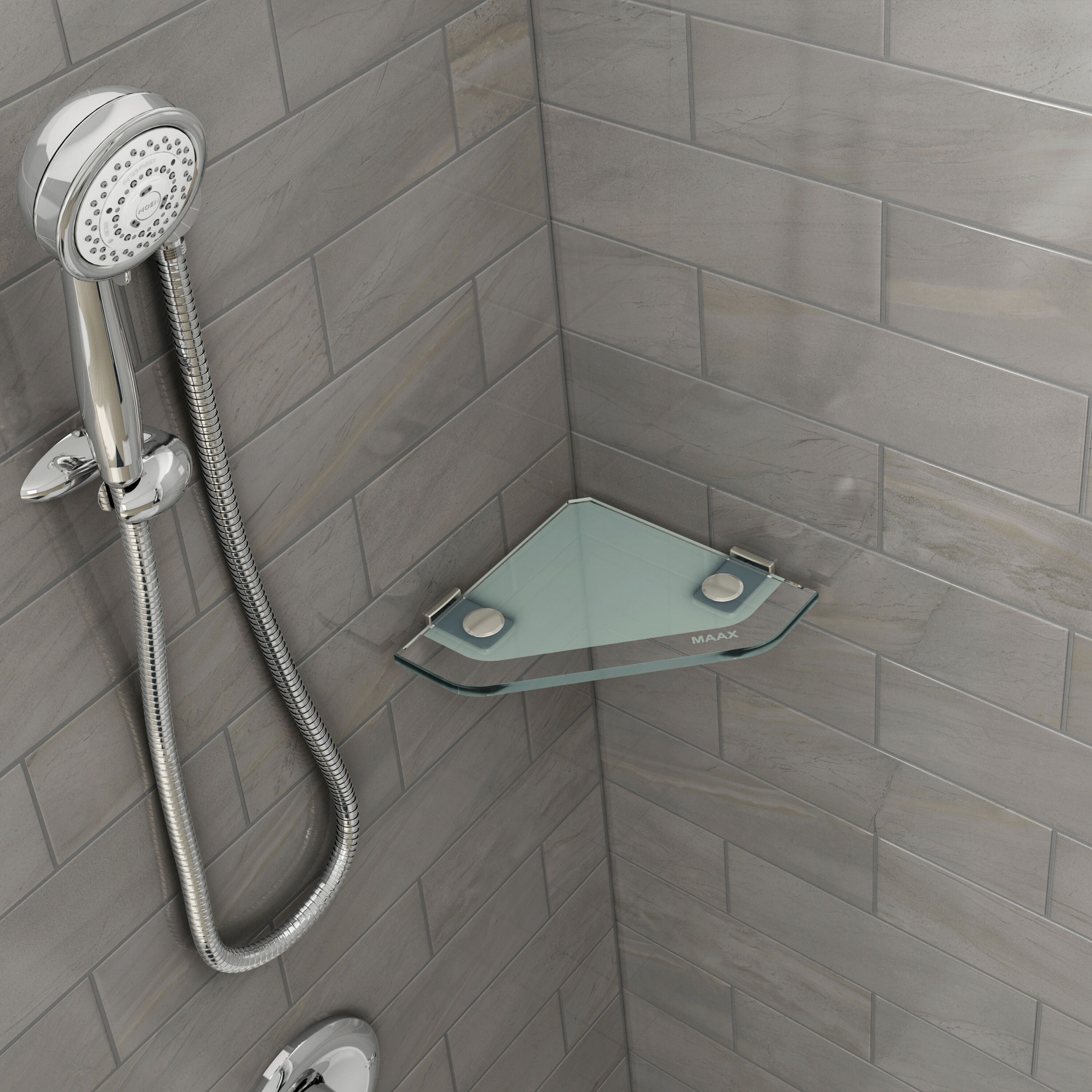 Panel de pared en esquina para ducha directo al muro de 35 pulgadas de ancho x 1.13 pulgadas de profundidad x 80 pulgadas de altura en mármol Carrara de 2 piezas_MAAX Utile 103388-307-508-000.
