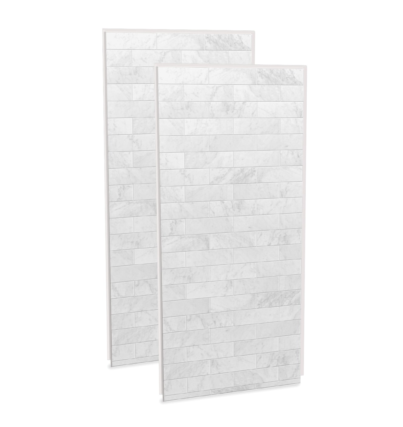 Panel de pared en esquina para ducha directo al muro de 35 pulgadas de ancho x 1.13 pulgadas de profundidad x 80 pulgadas de altura en mármol Carrara de 2 piezas_MAAX Utile 103388-307-508-000.