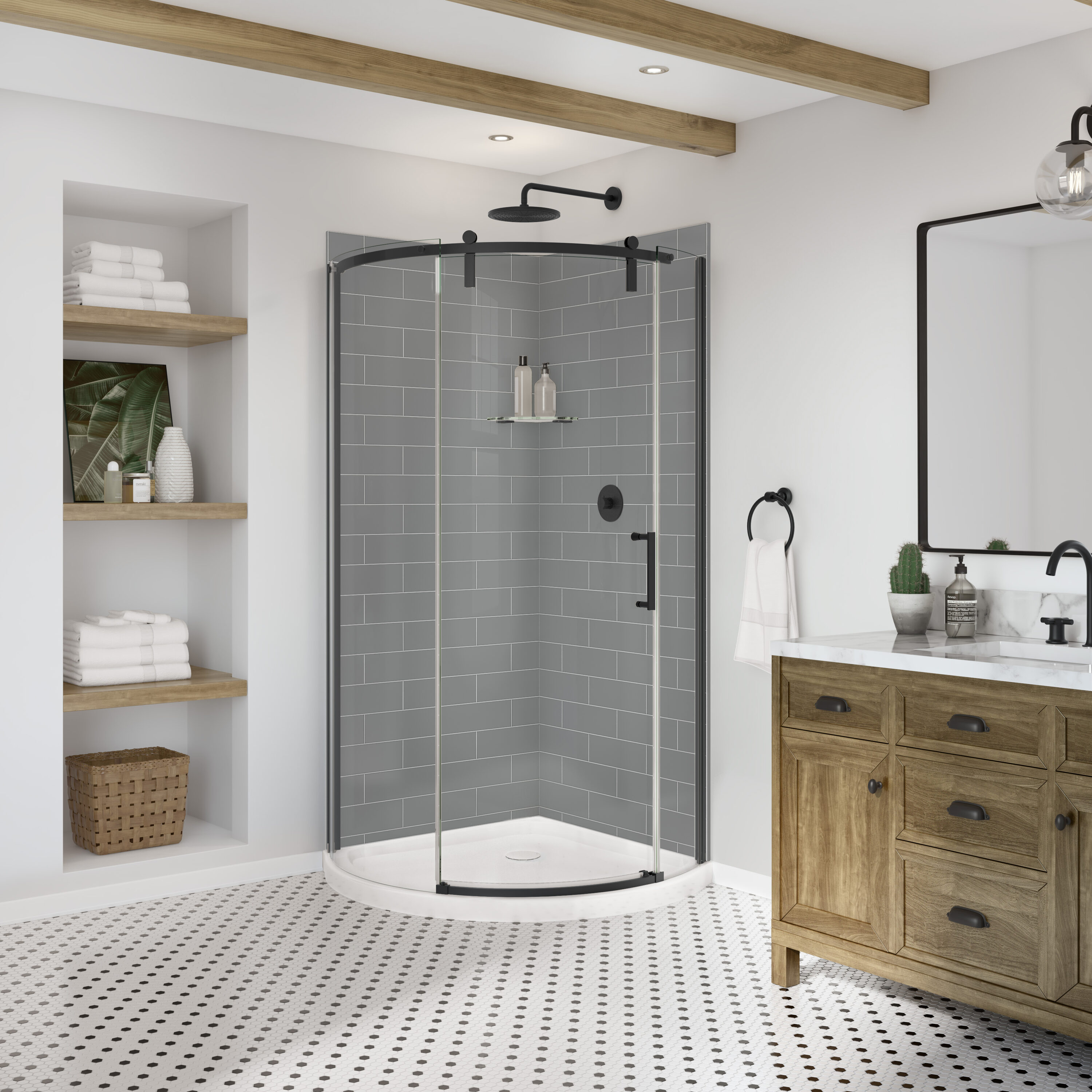 Panel de pared para esquina de ducha directo a la pared de 36 pulgadas de ancho x 1.13 pulgadas de profundidad x 80 pulgadas de alto en gris ceniza metro, de 2 piezas MAAX Utile 103378-301-501-000.