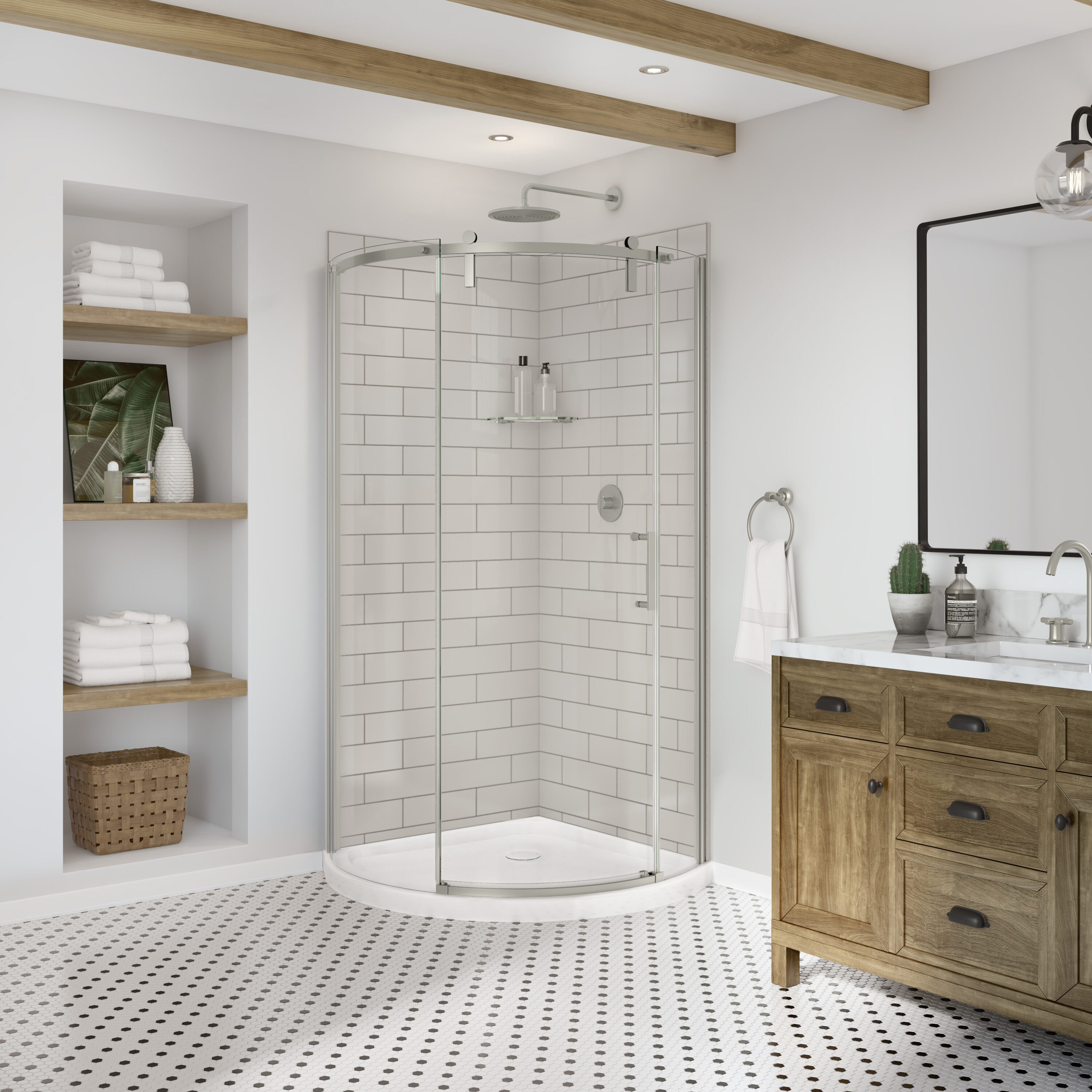 Panel de pared de esquina para ducha directa a tablero MAAX Utile de 36 pulg. de ancho x 1.13 pulg. de profundidad x 80 pulg. de altura en color gris suave Metro 2 piezas 103378-301-500-000