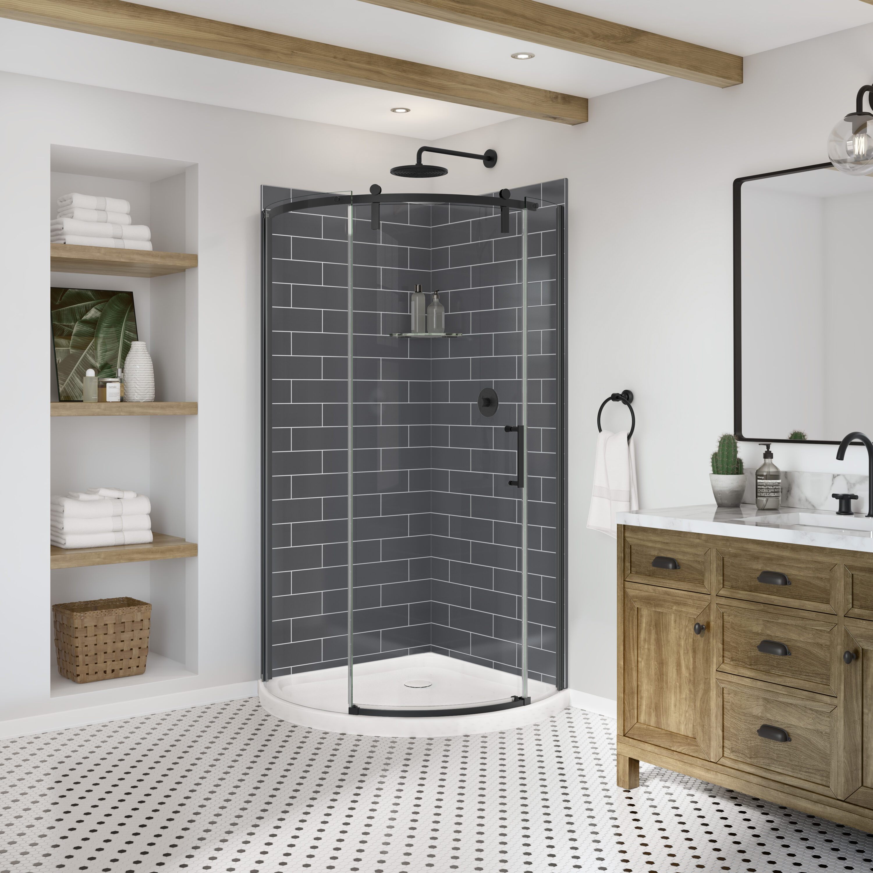 Panel de pared de esquina para ducha MAAX Utile de 36 pulgadas de ancho x 1.13 pulgadas de profundidad x 80 pulgadas de alto en color gris trueno de 2 piezas directo al montante 103378-301-019-000