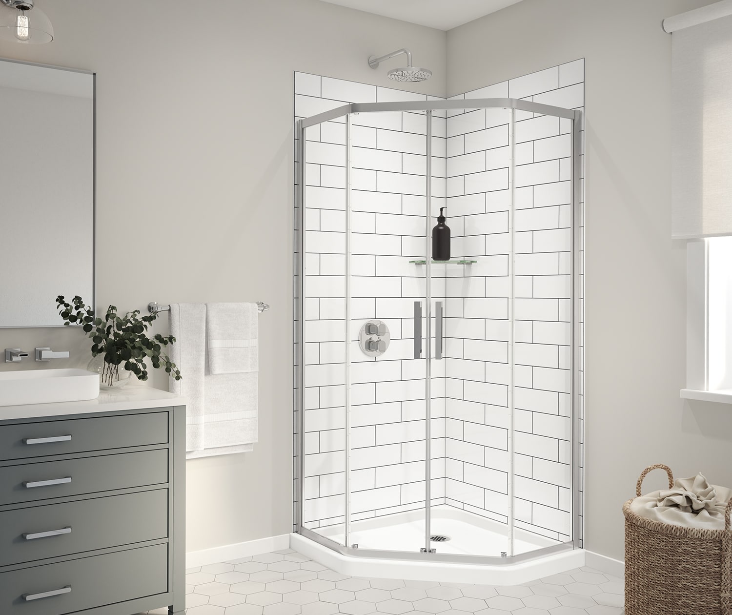Panel de esquina de pared para ducha directo al montante Metro Tux de 2 piezas de MAAX Utile, de 35 pulg. de ancho x 1.13 pulg. de profundo x 80 pulg. de alto, 103388-301-526-000