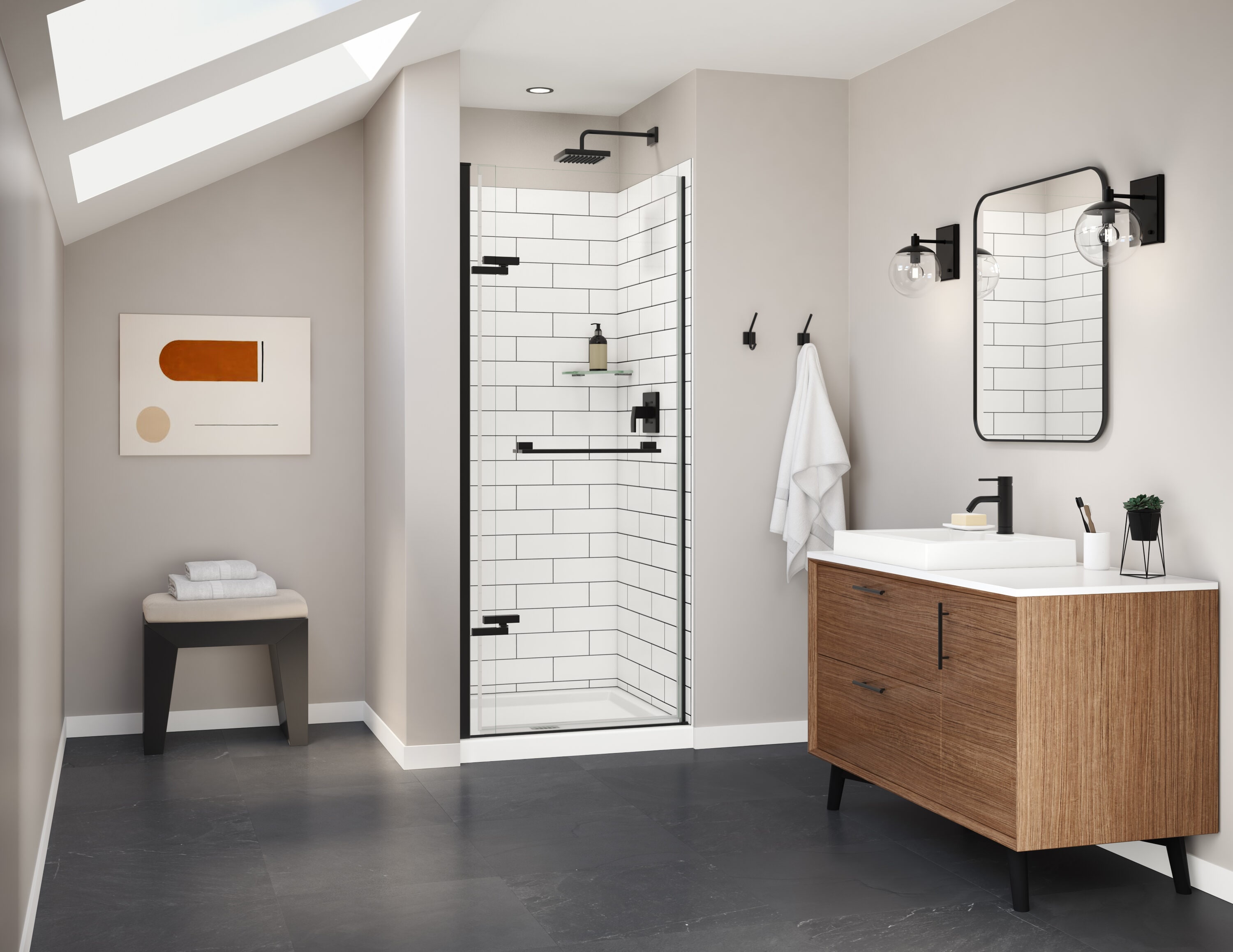 Panel de esquina de pared para ducha directo al montante Metro Tux de 2 piezas de MAAX Utile, de 35 pulg. de ancho x 1.13 pulg. de profundo x 80 pulg. de alto, 103388-301-526-000
