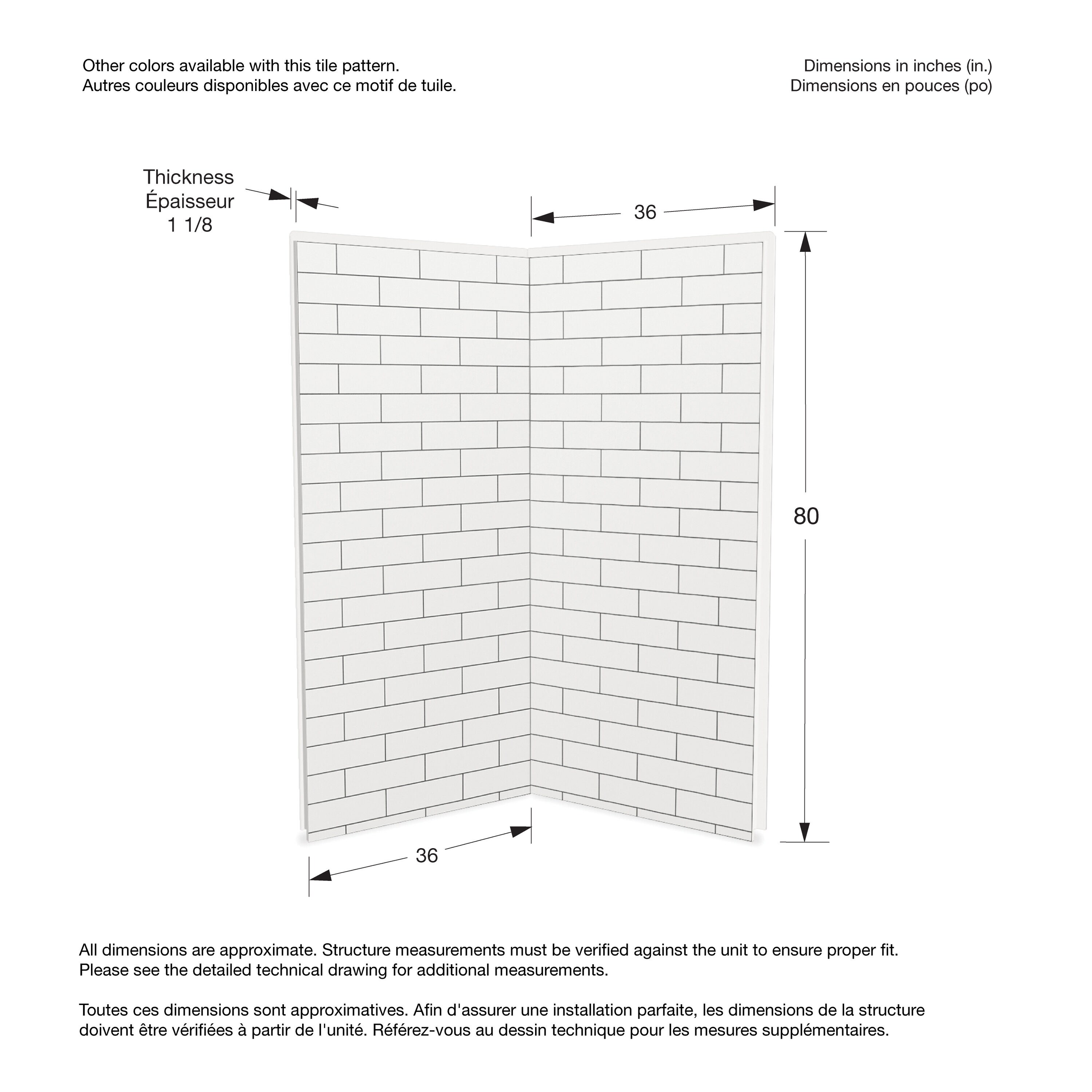 Panel de esquina de pared para ducha directo al montante Metro Tux de 2 piezas de MAAX Utile, de 35 pulg. de ancho x 1.13 pulg. de profundo x 80 pulg. de alto, 103388-301-526-000