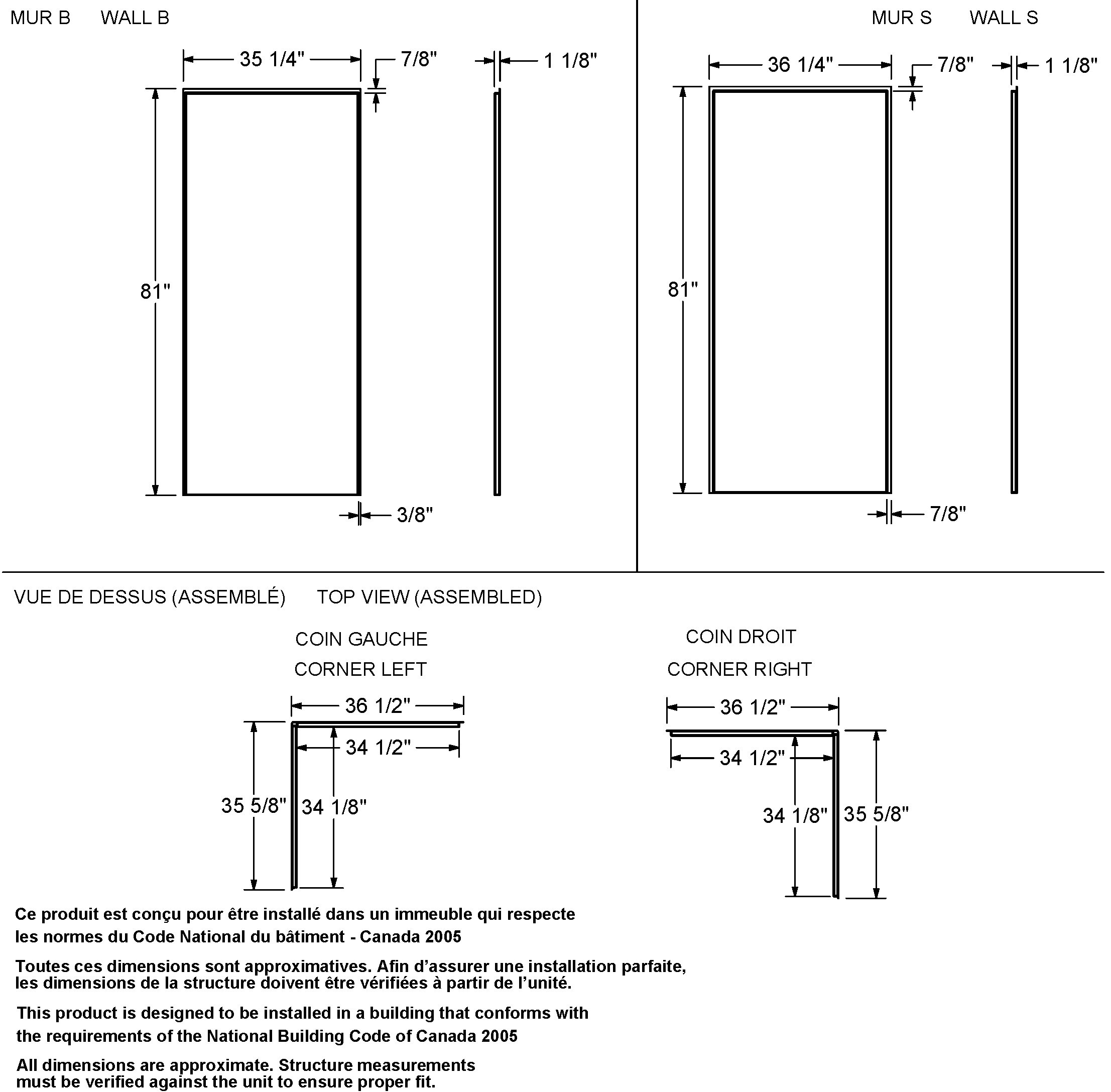 Panel de esquina de pared para ducha directo al montante Metro Tux de 2 piezas de MAAX Utile, de 35 pulg. de ancho x 1.13 pulg. de profundo x 80 pulg. de alto, 103388-301-526-000