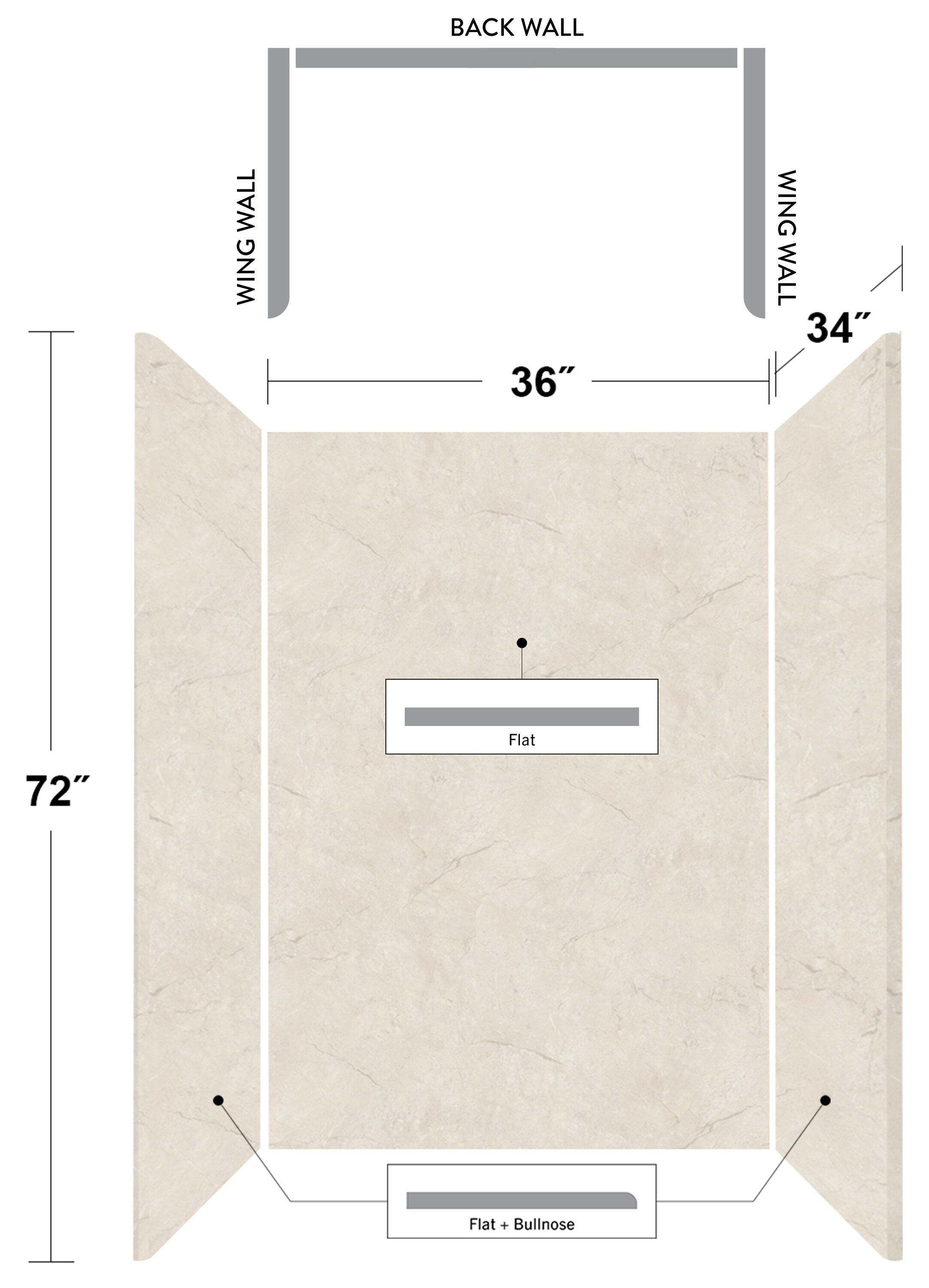 Kit de panel de ducha Vienna Marble 3.0 de 36 pulgadas de ancho x 34 pulgadas de profundidad x 72 pulgadas de altura para empotrar con pegamento Wetwall Wilsonart WWK130795236X34X72.