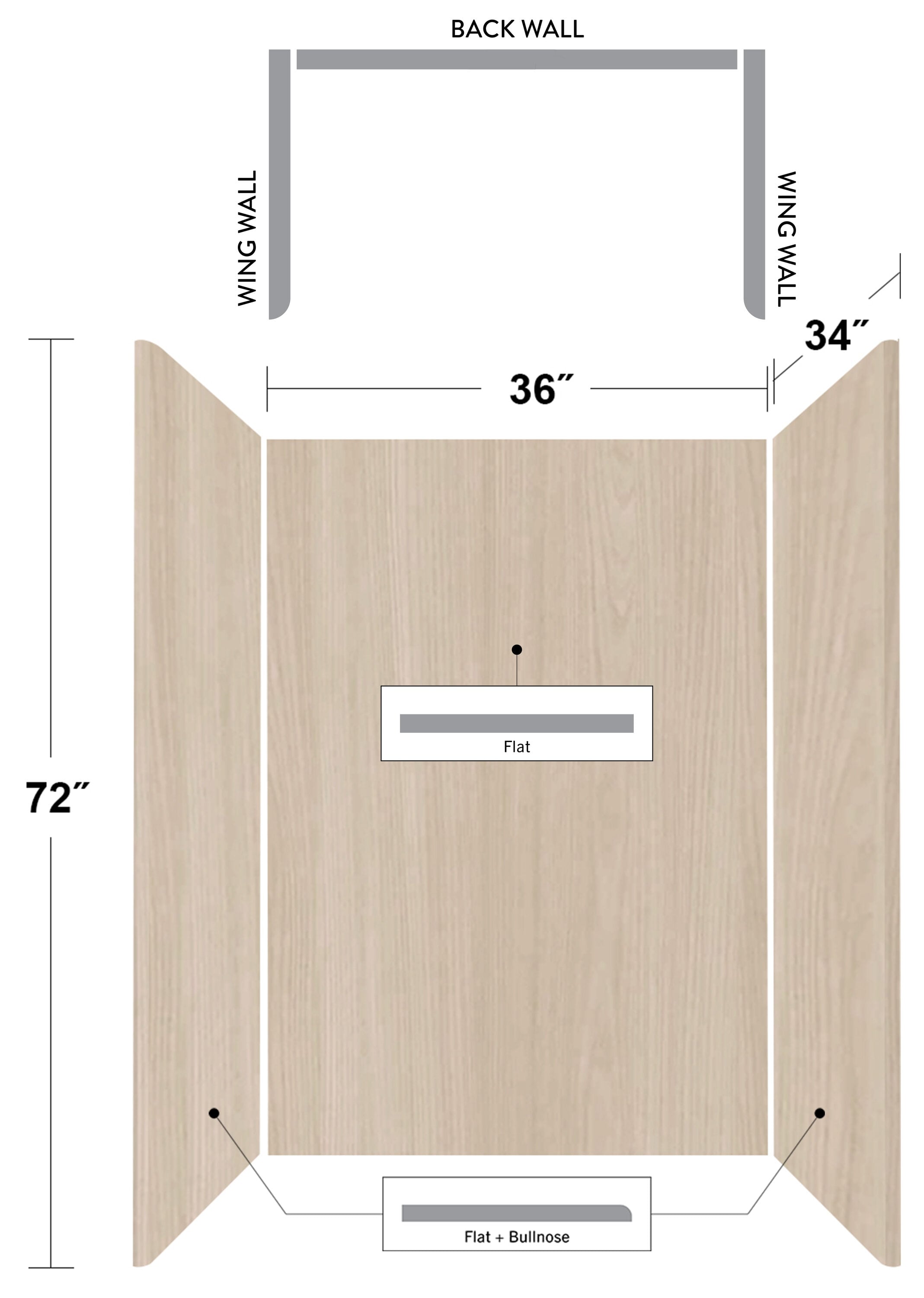 Kit de panel de ducha encajable alcoba de Wetwall Wilsonart de 36 pulgadas de ancho x 34 pulgadas de profundidad x 72 pulgadas de altura en Roble Noruego 3.0 - Pieza WWK79991236X34X72