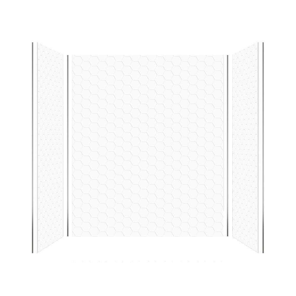 Kit de panel de ducha tipo alcoba Transolid Prodigy de 60 pulgadas de ancho x 36 pulgadas de profundidad x 72 pulgadas de altura en blanco/hexágono de 3.0 piezas - PWK603672-331