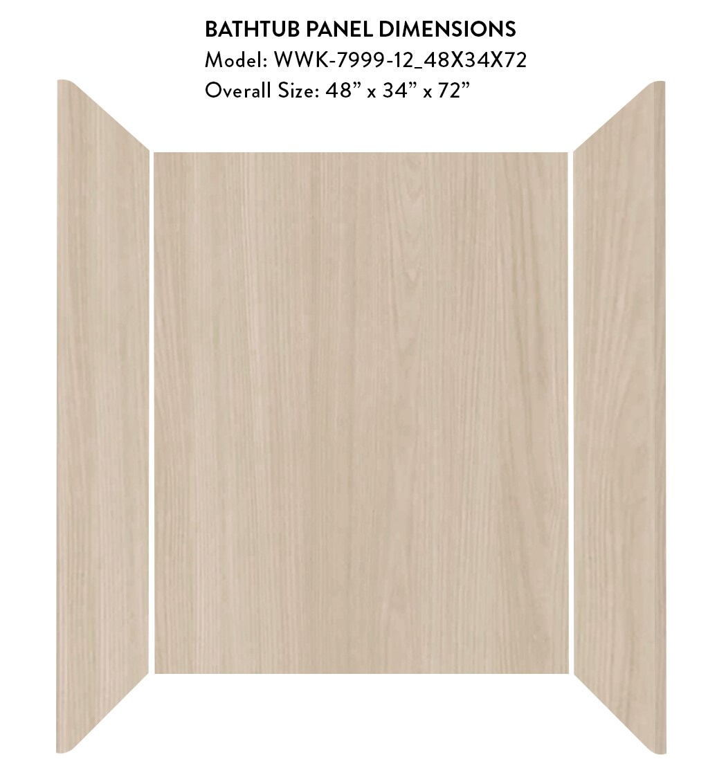 Kit de panel de ducha alcove de Norwegian Elm de 3.0 piezas, de Wetwall Wilsonart, 48 pulgadas de ancho x 34 pulgadas de profundidad x 72 pulgadas de alto WWK79991248X34X72.