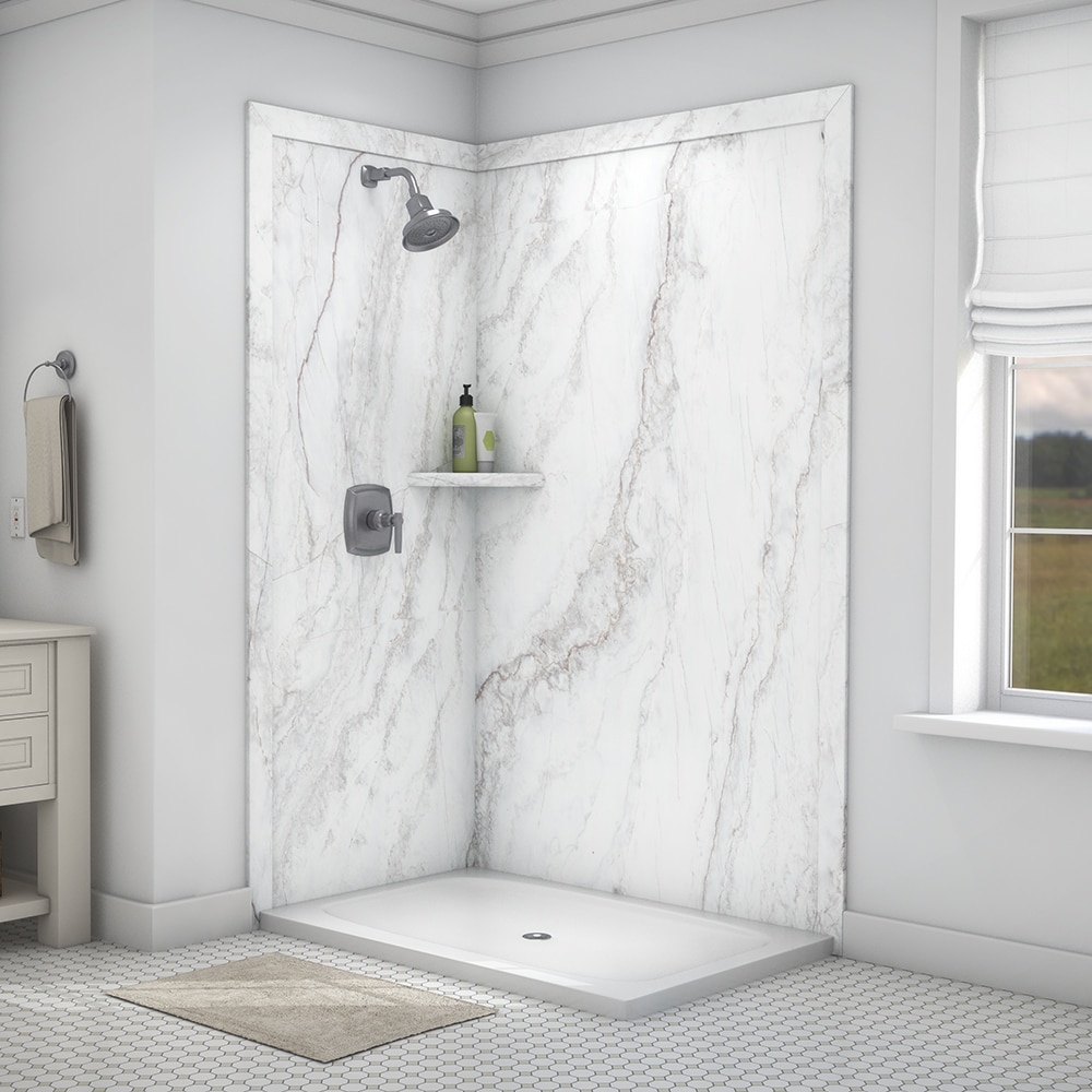Panel de pared para esquina de ducha Calypso 2.0 de 48 pulgadas de ancho x 36 pulgadas de profundidad x 80 pulgadas de altura, estilo Elegance 2 de FlexStone