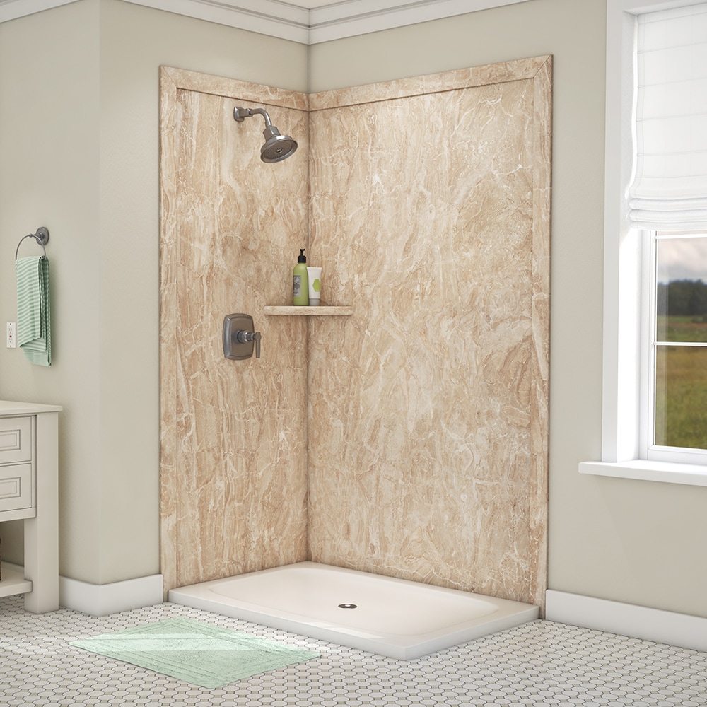 Panel de pared para esquina de ducha FlexStone Elegance 2 48 pulg. de ancho x 36 pulg. de profundidad x 80 pulg. de altura en marfil alaskano 2.0 - Pieza que se pega SSK48367821AI