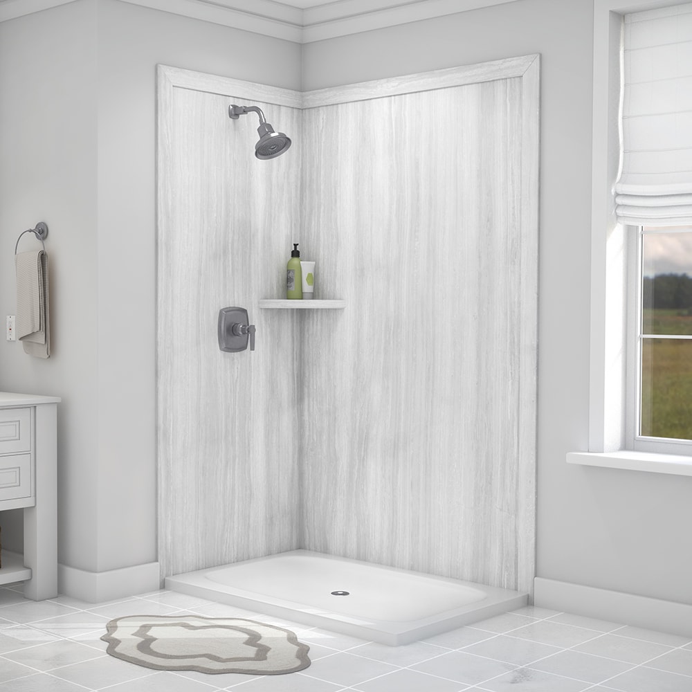 Panel de pared esquinero para ducha FlexStone Elegance 2 Silver Strata 2.0 de 48 pulgadas de ancho x 36 pulgadas de profundidad x 80 pulgadas de alto