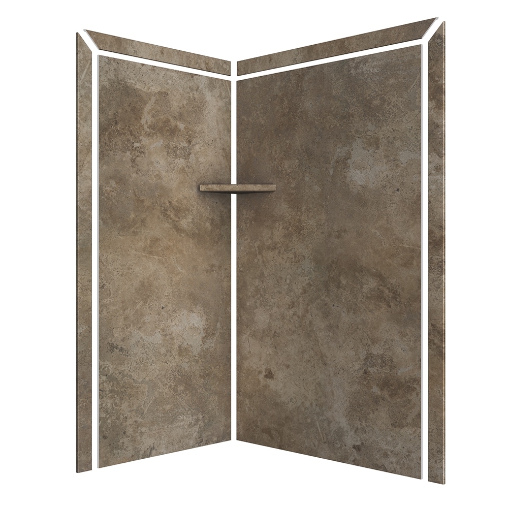Panel de esquina para pared de ducha FlexStone Elegance 2 en Mocha Travertino de 48 pulg. x 36 pulg. x 80 pulg. -Pieza de pegado 2.0, modelo SSK48367821MT