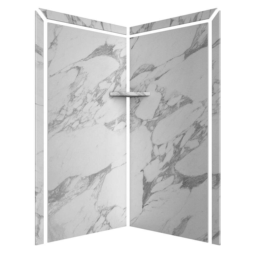 Panel de pared para esquina de ducha FlexStone Splendor 40 pulgadas de ancho x 40 pulgadas de profundidad x 80 pulgadas de altura en color blanco Calacatta 2.0