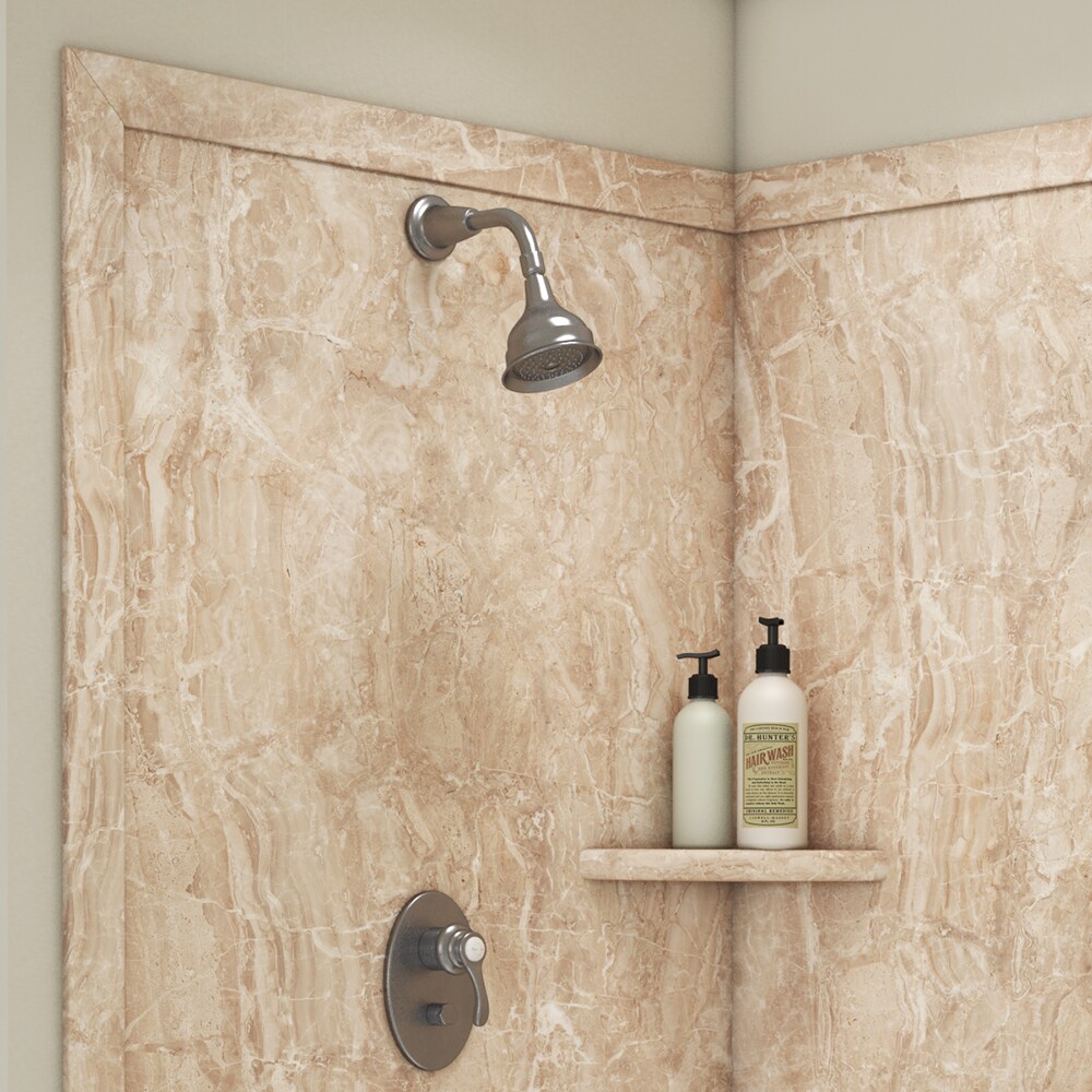 Panel de pared esquinero para ducha FlexStone Splendor 40 pulg. An x 40 pulg. Pr x 80 pulg. Alaskan Ivory 2.0 piezas.