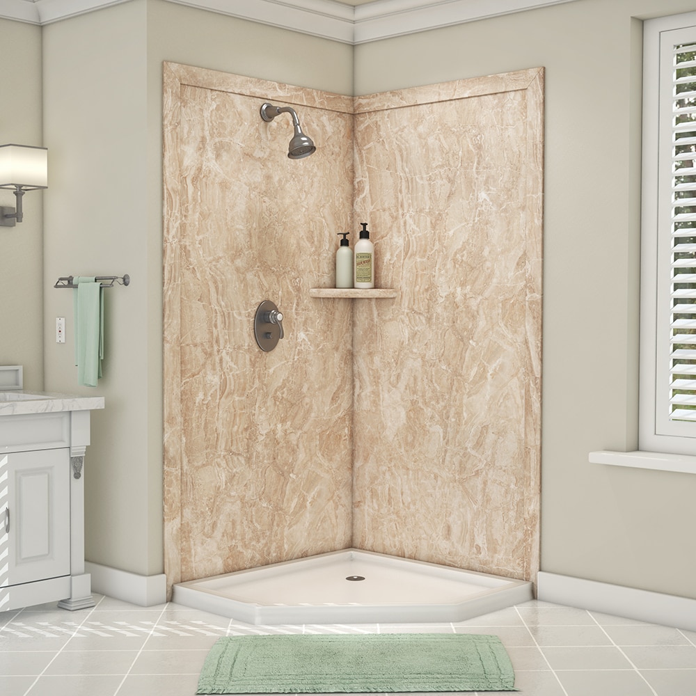 Panel de pared esquinero para ducha FlexStone Splendor 40 pulg. An x 40 pulg. Pr x 80 pulg. Alaskan Ivory 2.0 piezas.