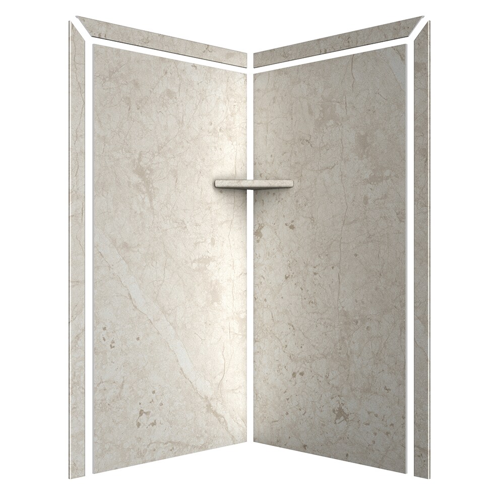 Panel de esquina para ducha FlexStone Splendor de 40 pulgadas de ancho, 40 pulgadas de profundidad y 80 pulgadas de altura en crema Botticino 2.0 -Pieza de instalación con pegamento SSK40407821BC