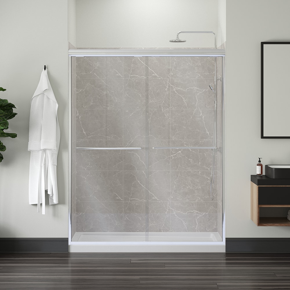 Recubrimiento de pared para ducha encastrable Jetcoat 60 pulgadas de ancho x 36 pulgadas de profundidad x 78 pulgadas de altura en color gris, 5 piezas.