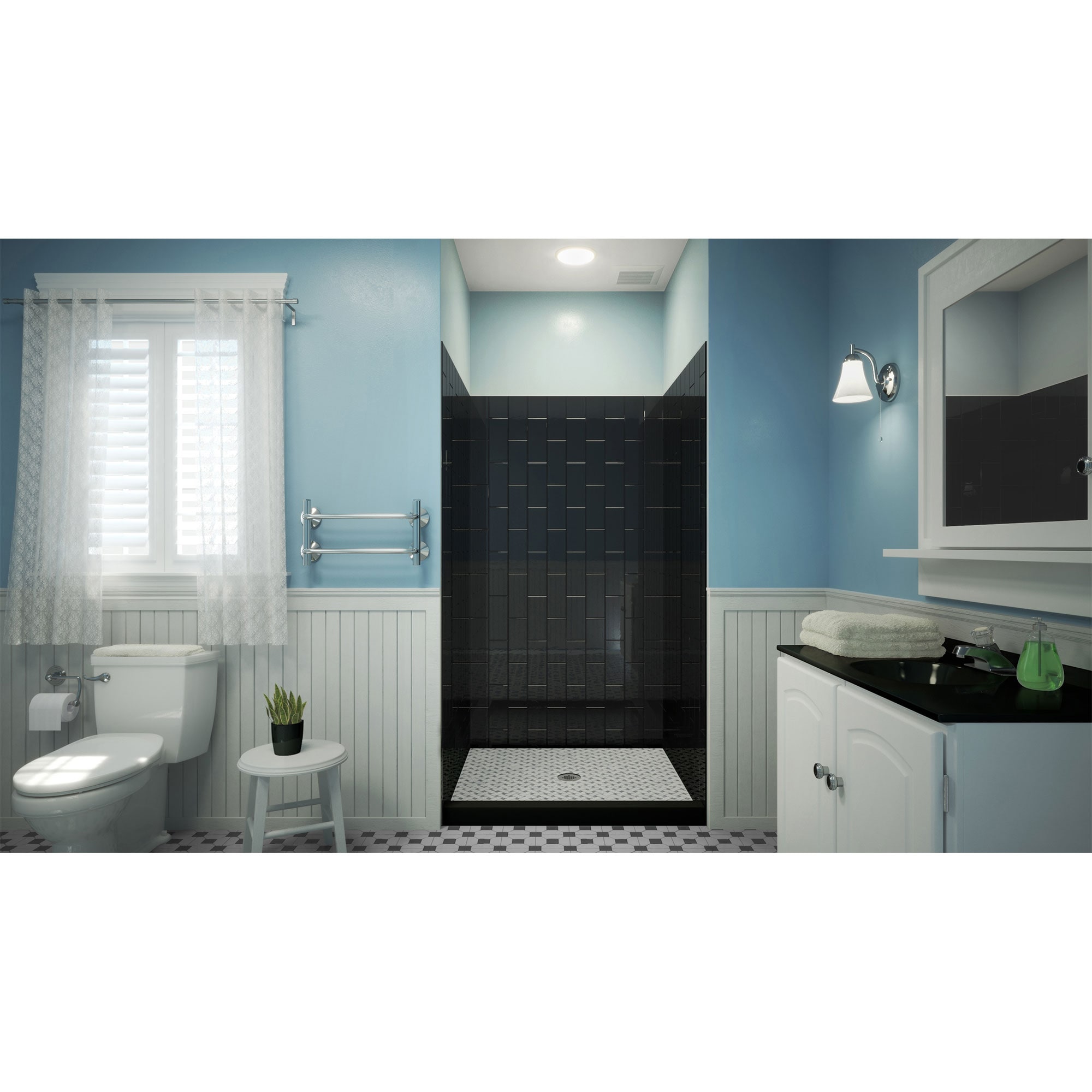 Kit panel de ducha empotrado QWALL-VS DreamLine 36 pulgadas de ancho x 42 pulgadas de profundidad x 76 pulgadas de altura en negro - 3 piezas con pegamento SHBW-1536760-88.
