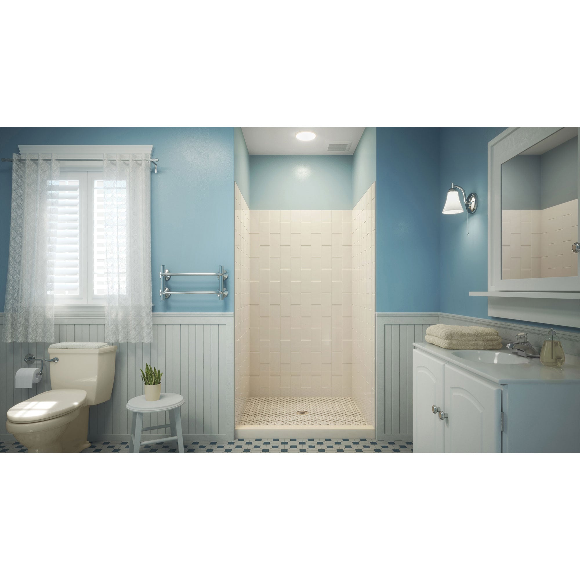 Kit de panel de ducha de alcoba de 3.0 piezas para pegar en color Biscuit DreamLine QWALL-VS de 32 pulgadas de ancho x 42 pulgadas de profundidad x 76 pulgadas de altura SHBW-1532760-22