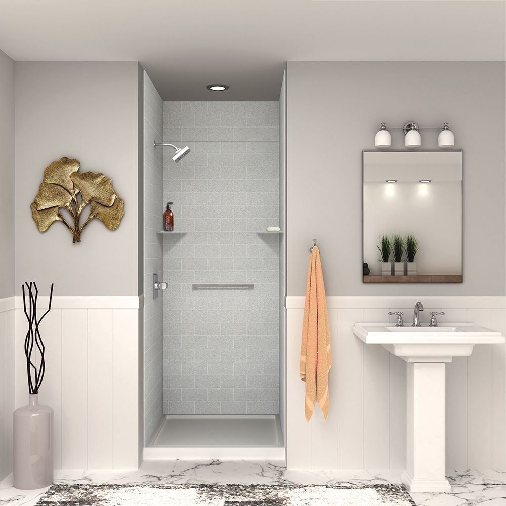 Kit de panel de ducha encastrable para alcoba Transolid Saramar Velvet gris playa de 3.0 piezas de 36 pulgadas de ancho x 36 pulgadas de profundidad x 96 pulgadas de altura SWKX36368412-27