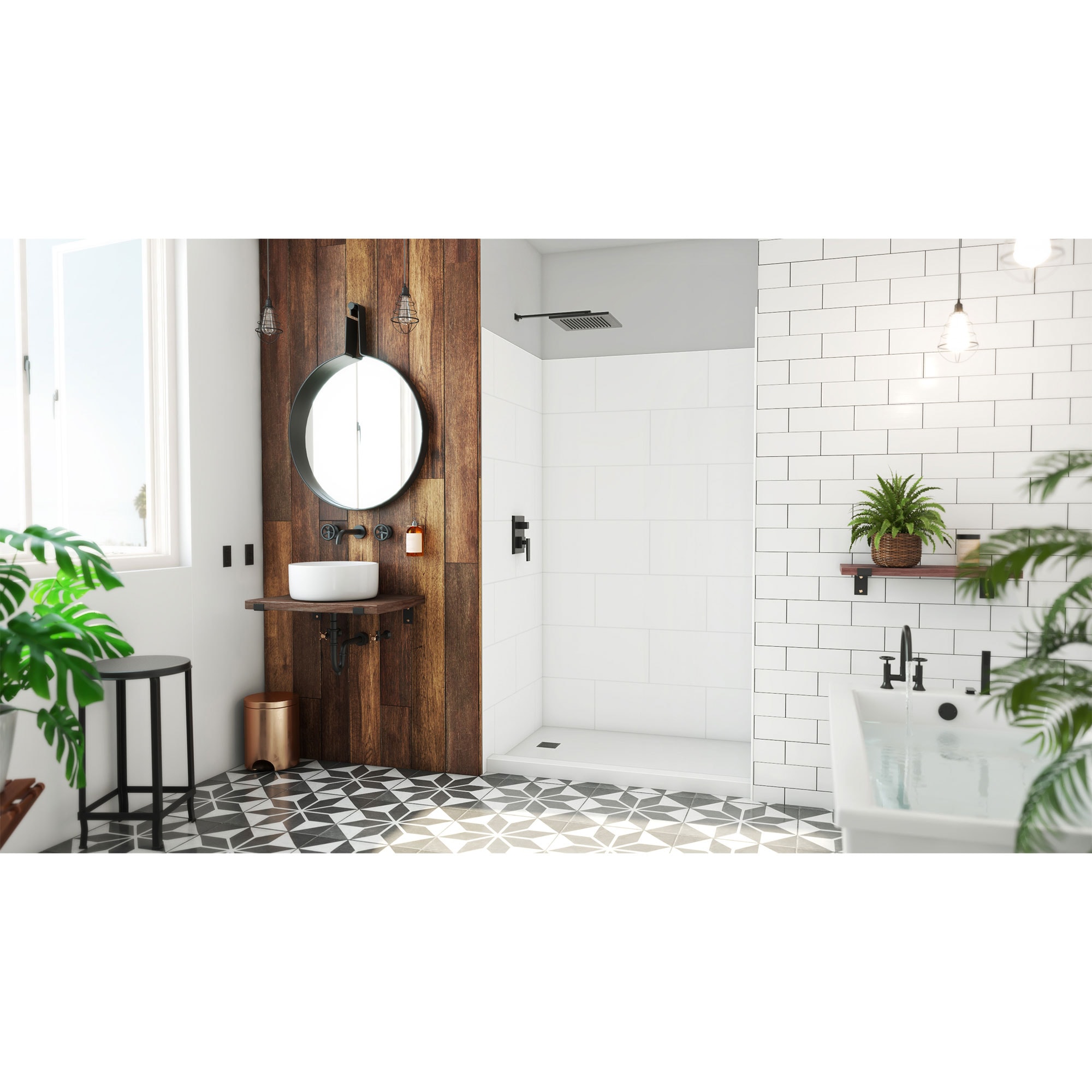 Kit de panel de ducha empotrado en alcoba DreamLine DreamStone de 50 pulgadas de ancho, 36 pulgadas de profundidad y 84 pulgadas de altura en color blanco, de 3 piezas con sistema de pegado WKDS503684XTS00.