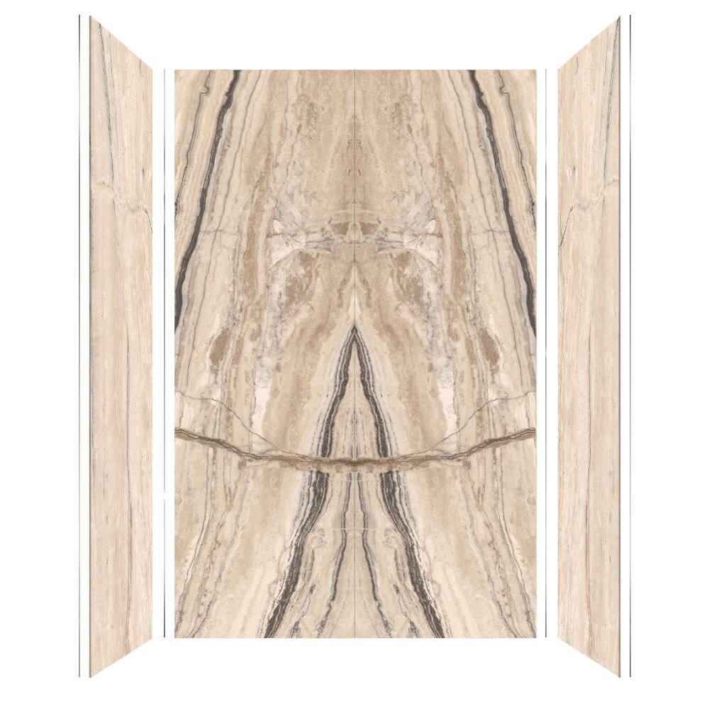 Kit de panel de ducha empotrado Transolid Titan 60 pulgadas de ancho x 36 pulgadas de profundidad x 96 pulgadas de alto en Crema Sabana/Brillante 4.0 piezas TWK603696B-KI32G