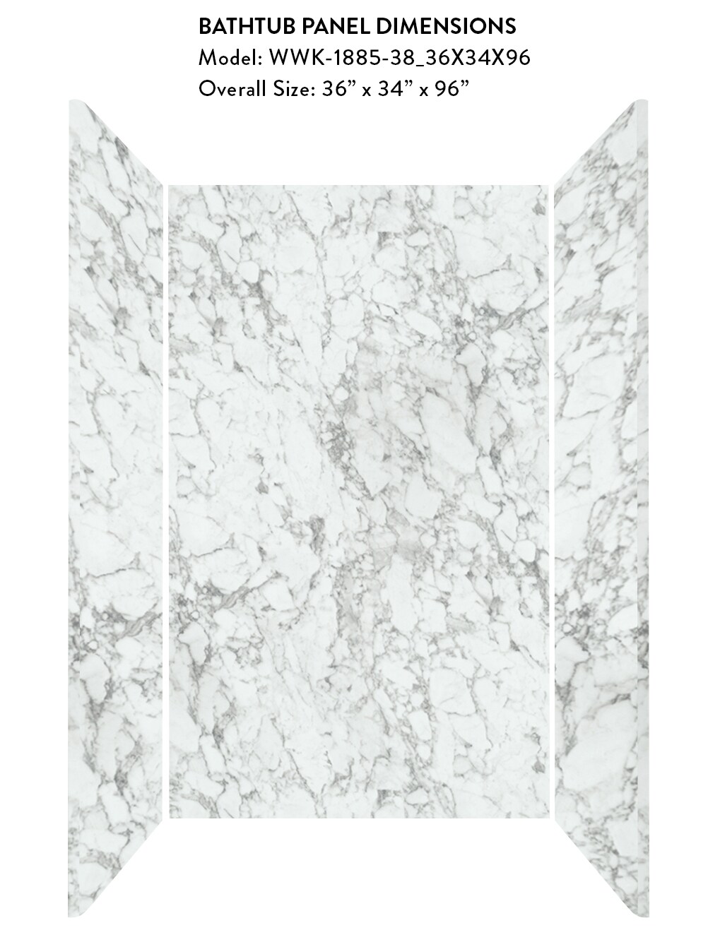 Kit de panel de ducha encajable de alcoba Marmafino 3.0 de Wetwall Wilsonart de 36 pulgadas de ancho x 34 pulgadas de profundidad x 96 pulgadas de altura WWK18853836X34X96.