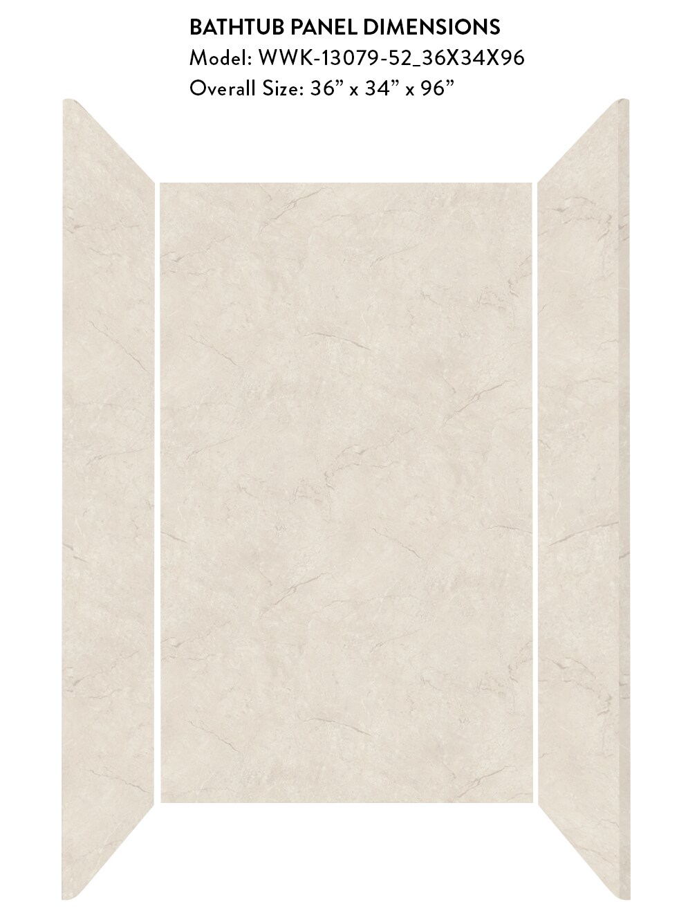 Kit de panel de ducha empotrado para alcoba Vienna Marble 3.0 de 36 pulgadas de ancho por 34 pulgadas de profundidad por 96 pulgadas de alto de Wetwall Wilsonart WWK130795236X34X96