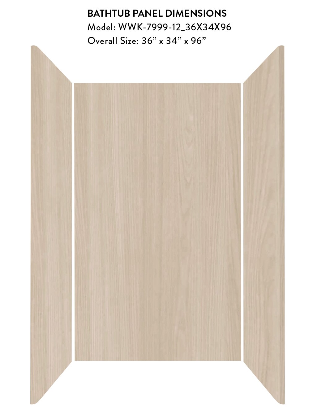 Kit de panel de ducha empotrado de 3.0 piezas en Elm Noruego de 36 pulgadas de ancho x 34 pulgadas de profundidad x 96 pulgadas de altura de Wetwall Wilsonart WWK79991236X34X96.