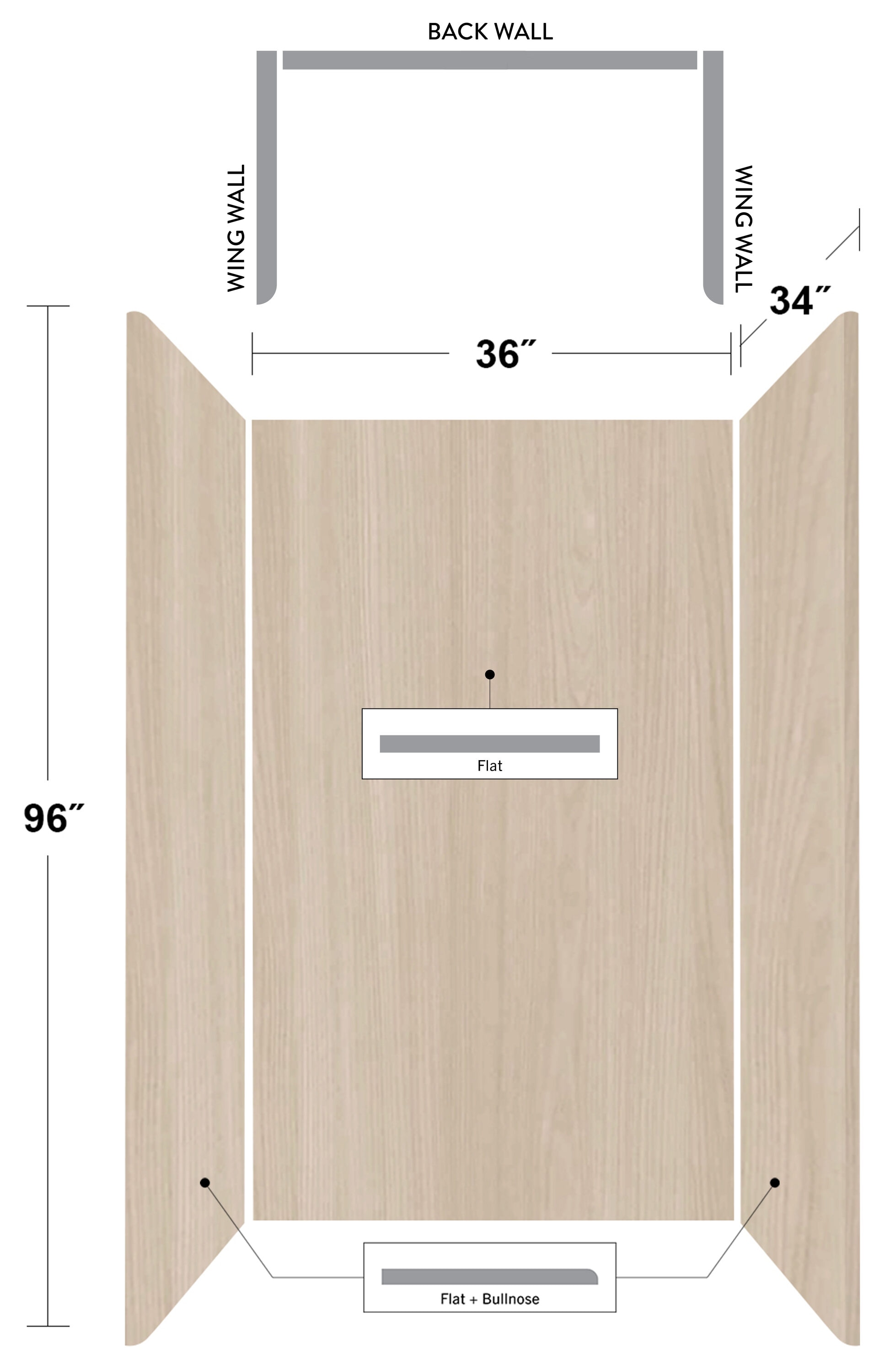 Kit de panel de ducha empotrado de 3.0 piezas en Elm Noruego de 36 pulgadas de ancho x 34 pulgadas de profundidad x 96 pulgadas de altura de Wetwall Wilsonart WWK79991236X34X96.