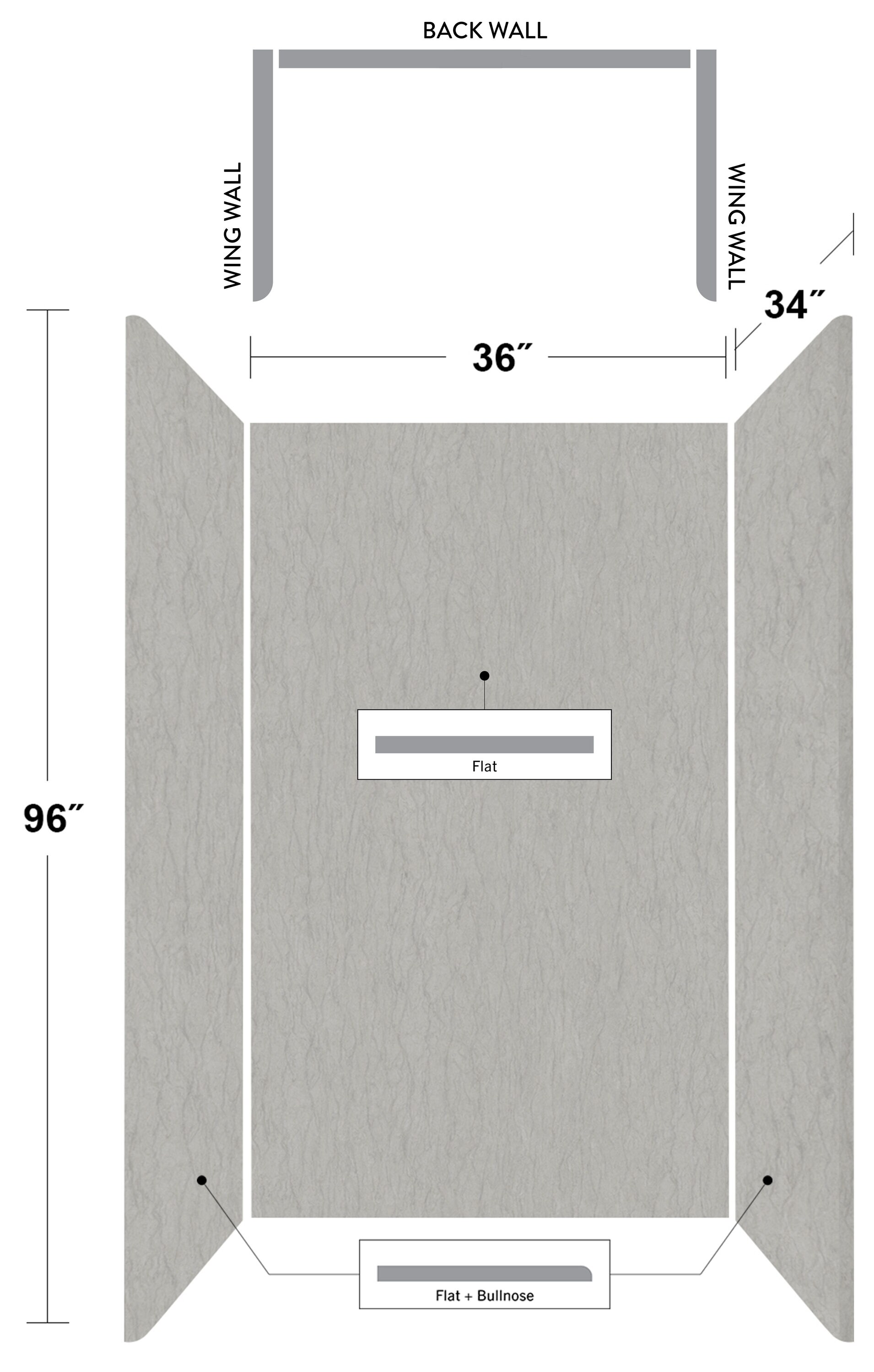 Kit de Panel de Ducha en Alcoba de 3 Piezas Spanish Sands Wetwall Wilsonart de 36 pulgadas de ancho x 34 pulgadas de profundidad x 96 pulgadas de altura WWK50053836X34X96