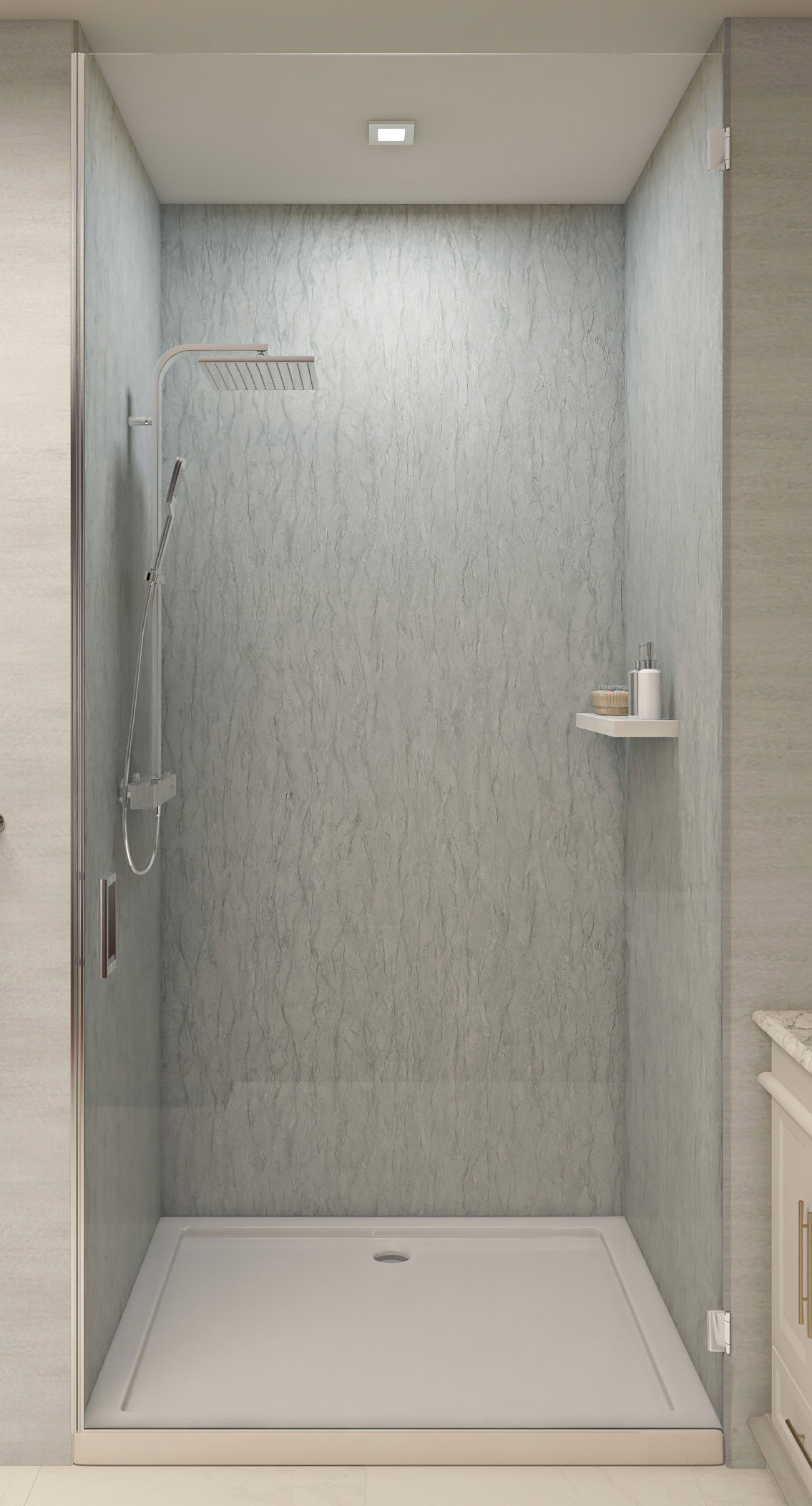 Kit de Panel de Ducha en Alcoba de 3 Piezas Spanish Sands Wetwall Wilsonart de 36 pulgadas de ancho x 34 pulgadas de profundidad x 96 pulgadas de altura WWK50053836X34X96