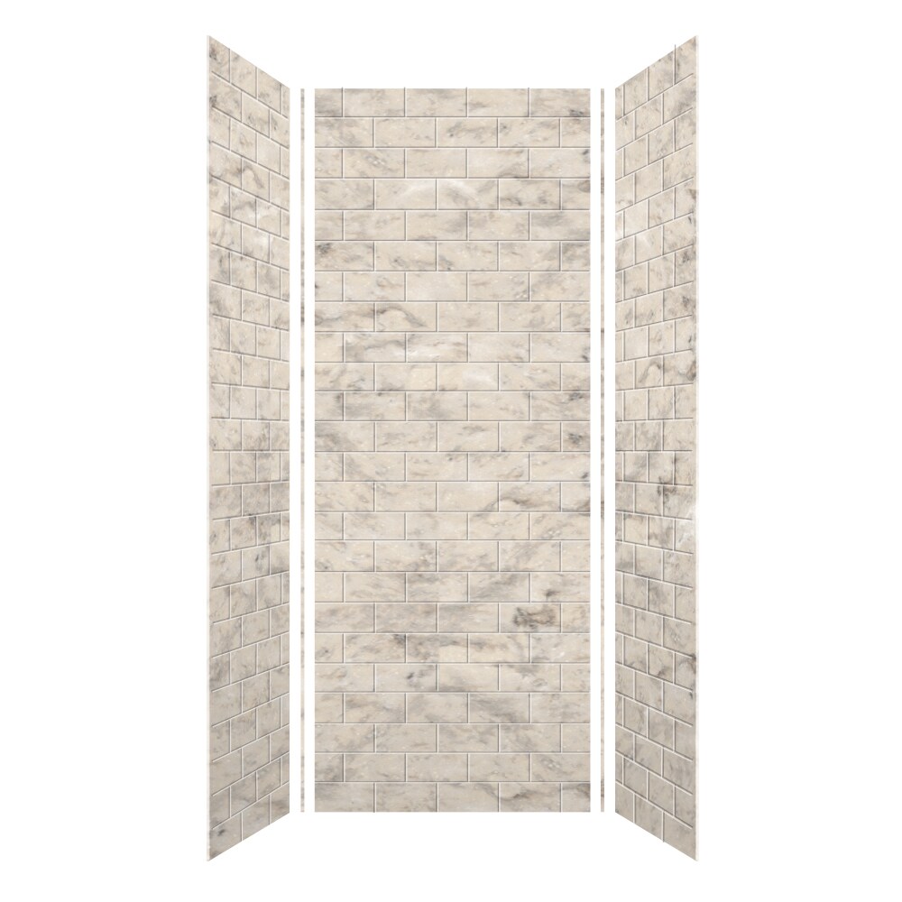 Kit de panel de ducha encolado para alcoba Transolid SaraMar de 36 pulgadas de ancho x 36 pulgadas de profundidad x 96 pulgadas de alto en crema de arena de 3.0 piezas.