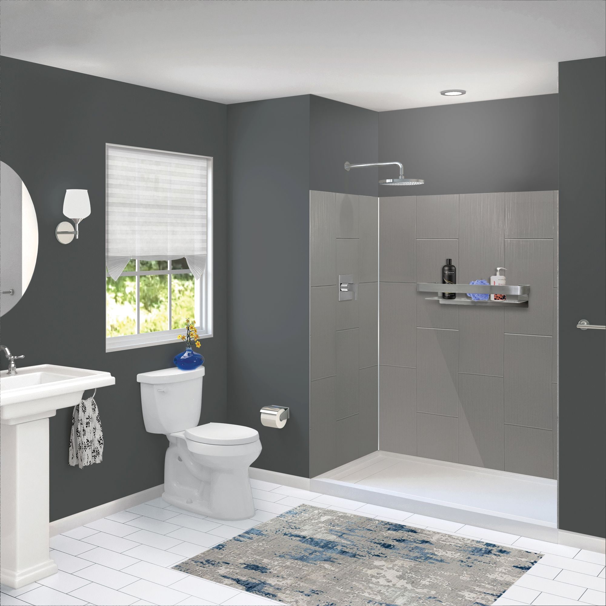 Kit de panel de ducha empotrado Transolid Prodigy de 60 pulgadas de ancho x 36 pulgadas de profundidad x 72 pulgadas de altura en color gris oscuro/vertical 3.0 -Pieza PWK603672-240