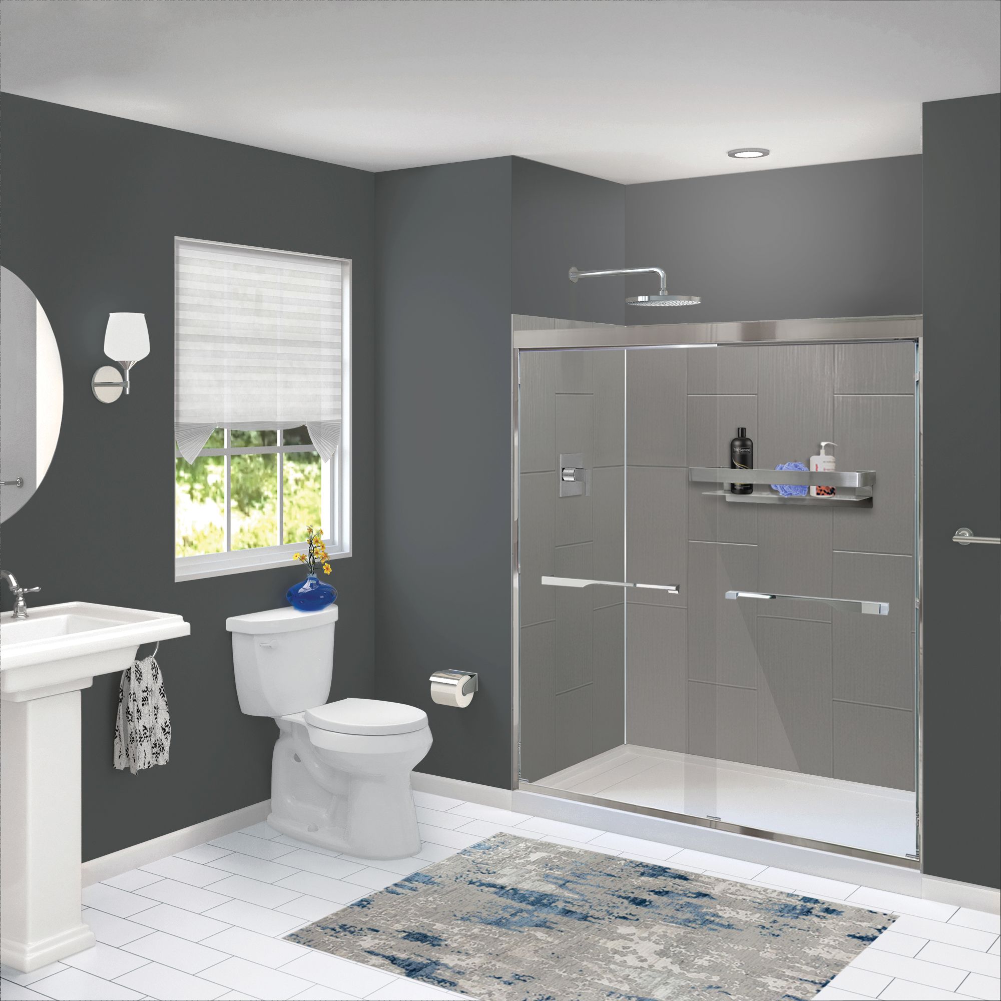 Kit de panel de ducha empotrado Transolid Prodigy de 60 pulgadas de ancho x 36 pulgadas de profundidad x 72 pulgadas de altura en color gris oscuro/vertical 3.0 -Pieza PWK603672-240