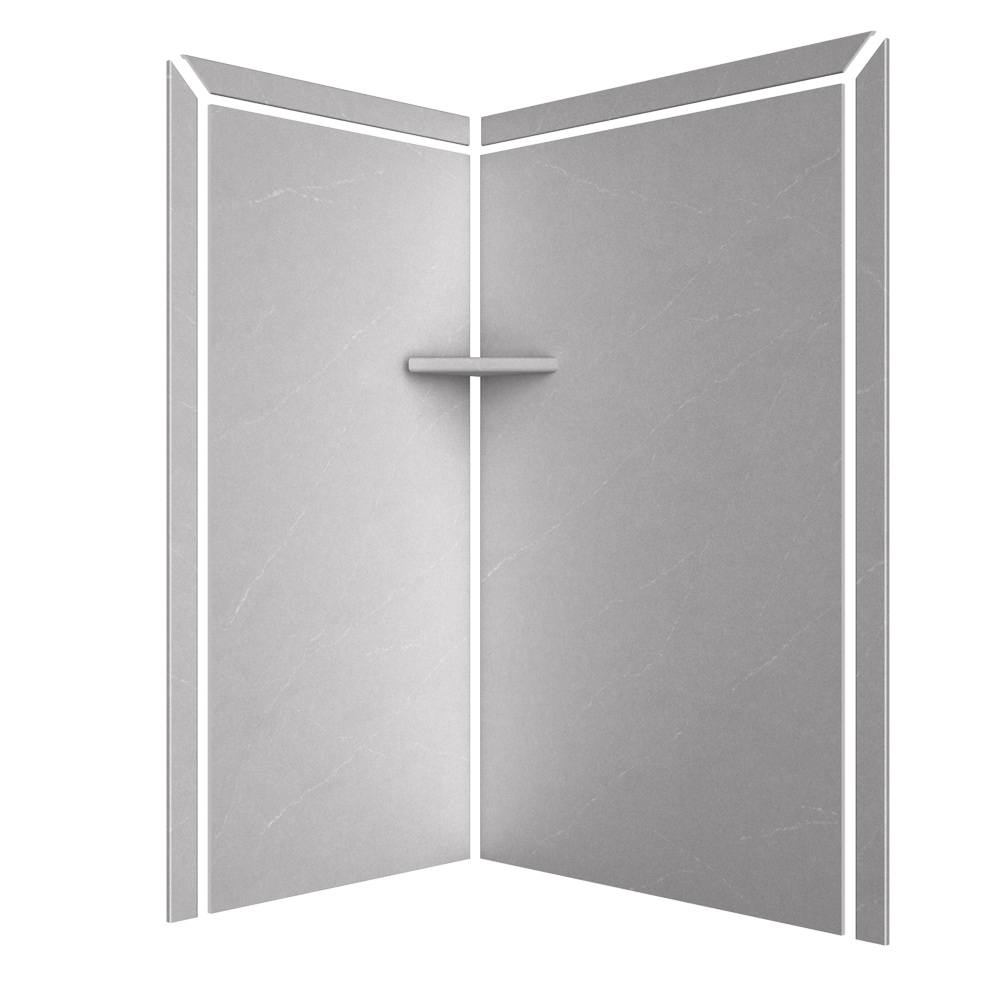 Panel de esquina para ducha FlexStone Elegance 2 en color Sea Salt 2.0 de 48 pulgadas de ancho x 36 pulgadas de profundidad x 80 pulgadas de altura.